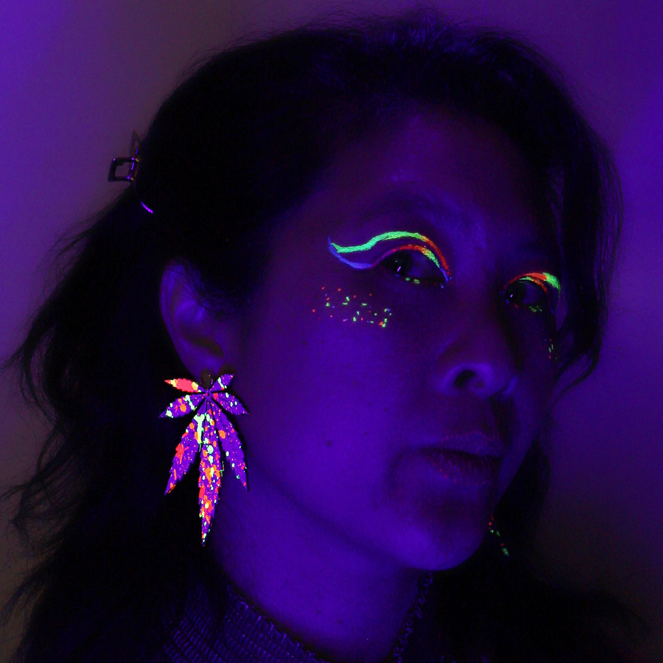 RAGE Hand-painted Large Leaf White Vegan Leather Stud Earrings