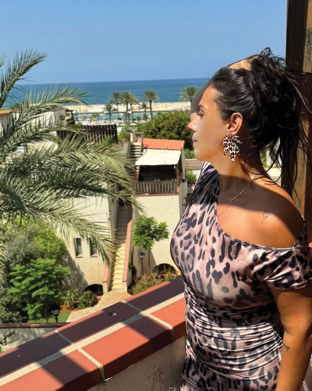 Leopard Print Large Leaf Leather Stud Earrings