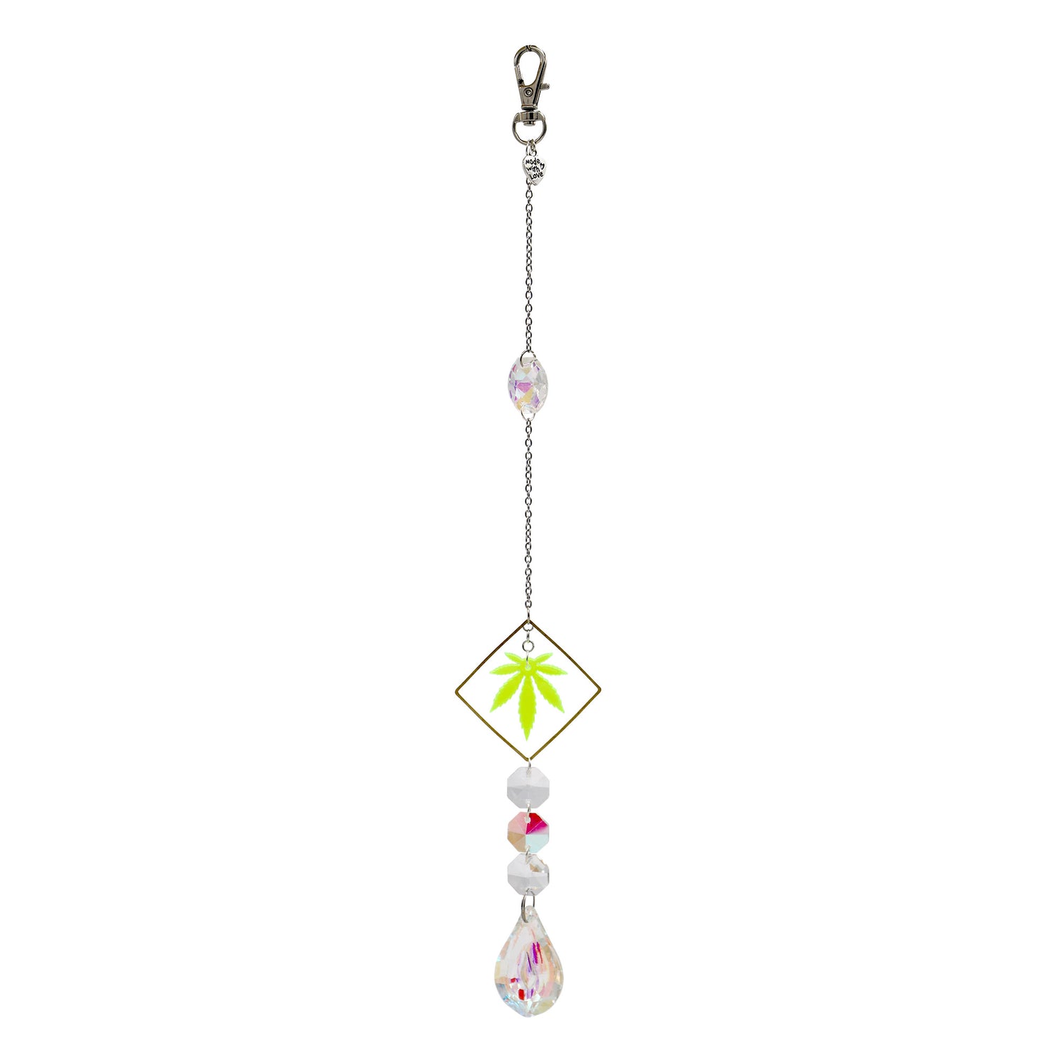 Single Strand Green Leaf Pink Teardrop Sun Catcher