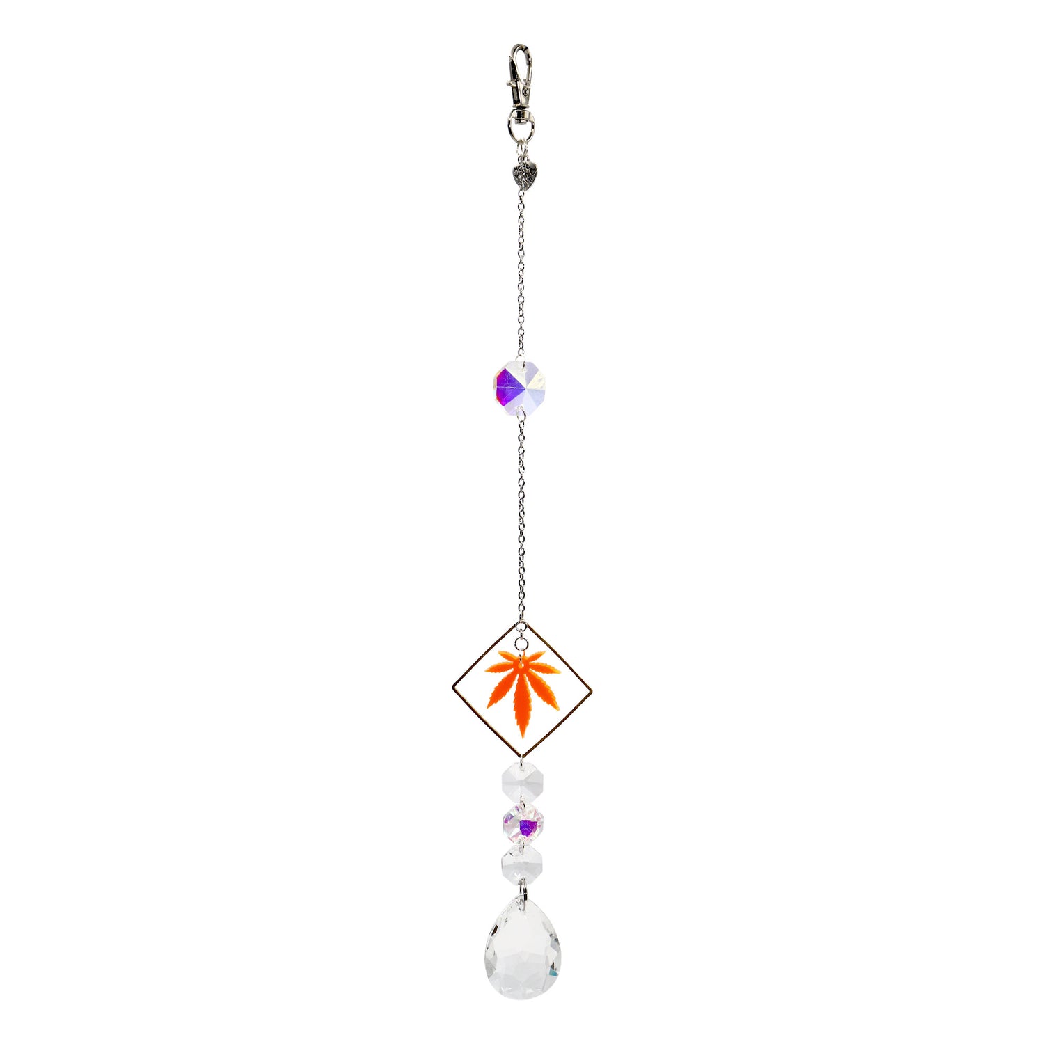 Single Strand Orange Leaf Pink Teardrop Sun Catcher