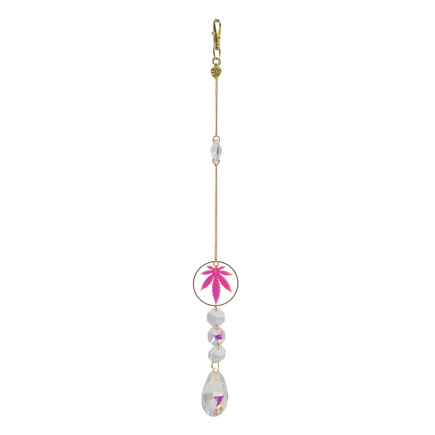 Single Strand Pink Leaf White Teardrop Sun Catcher