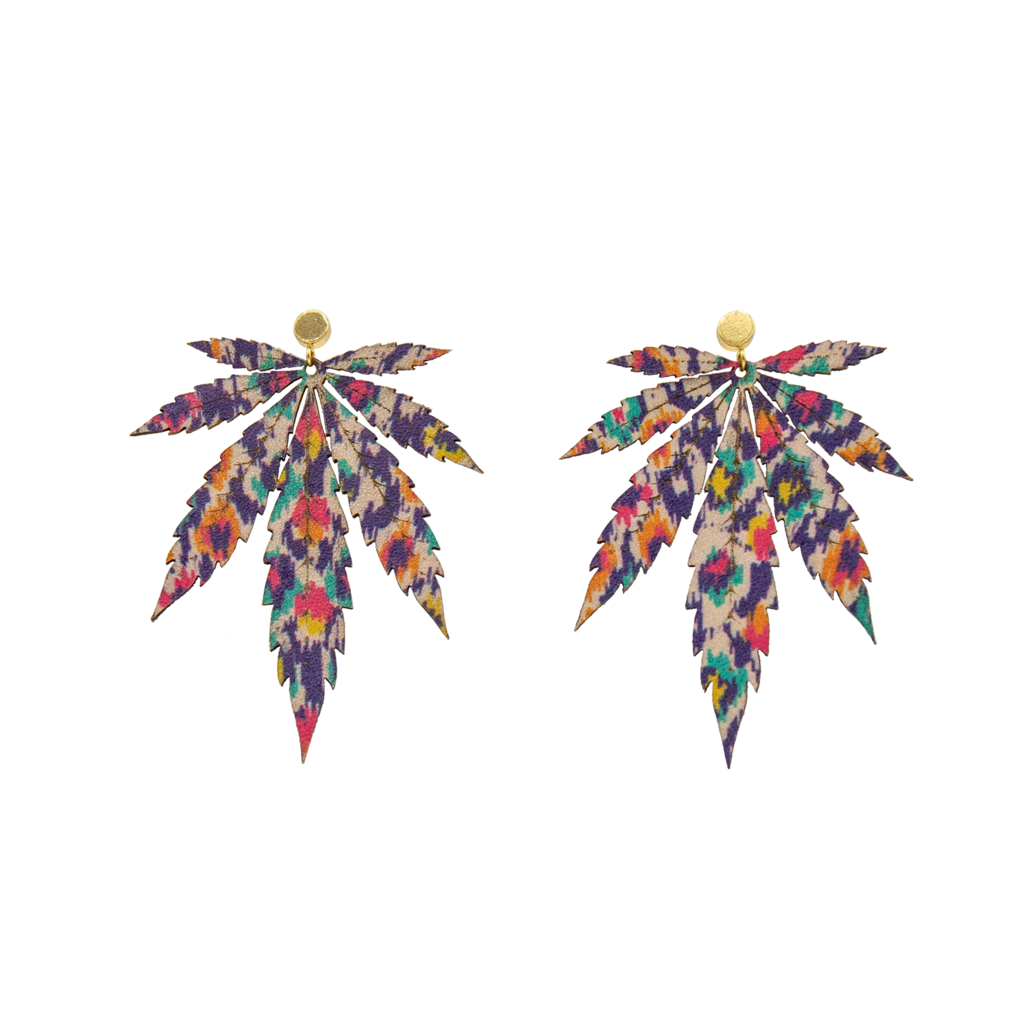 Colorful Ikat Large Leaf Earrings