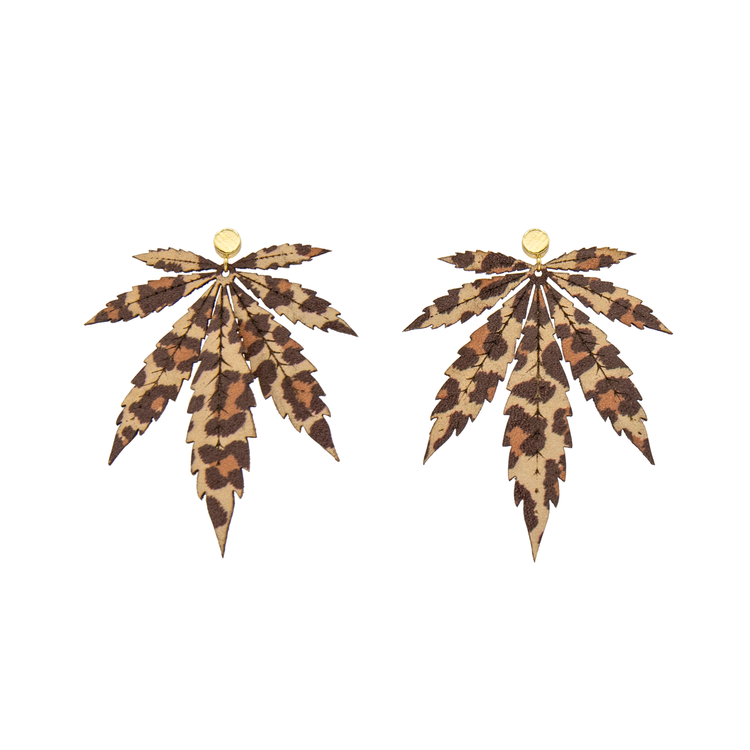 Leopard Print Large Leaf Leather Stud Earrings