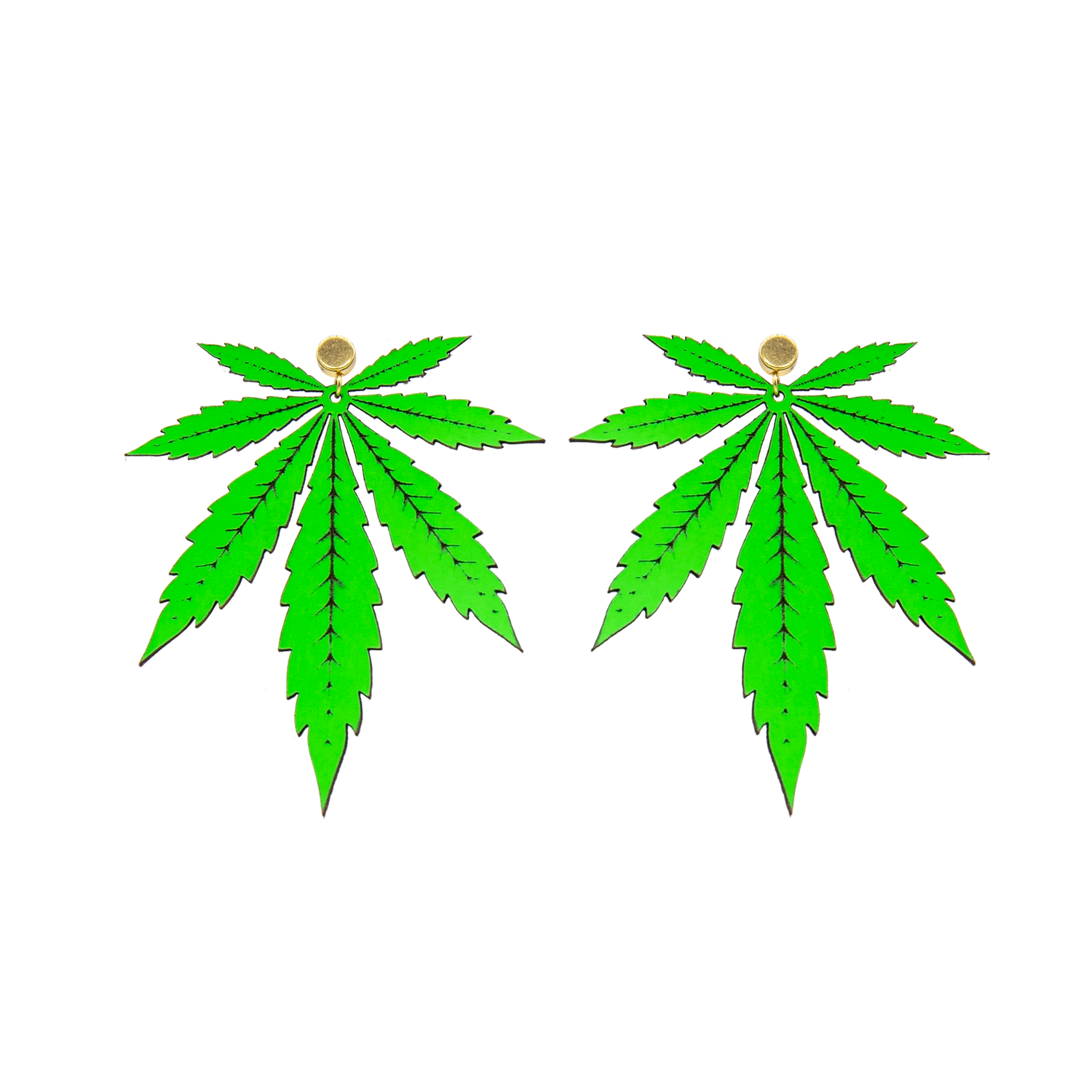 Lime Green Large Leaf Italian Leather Stud Earrings