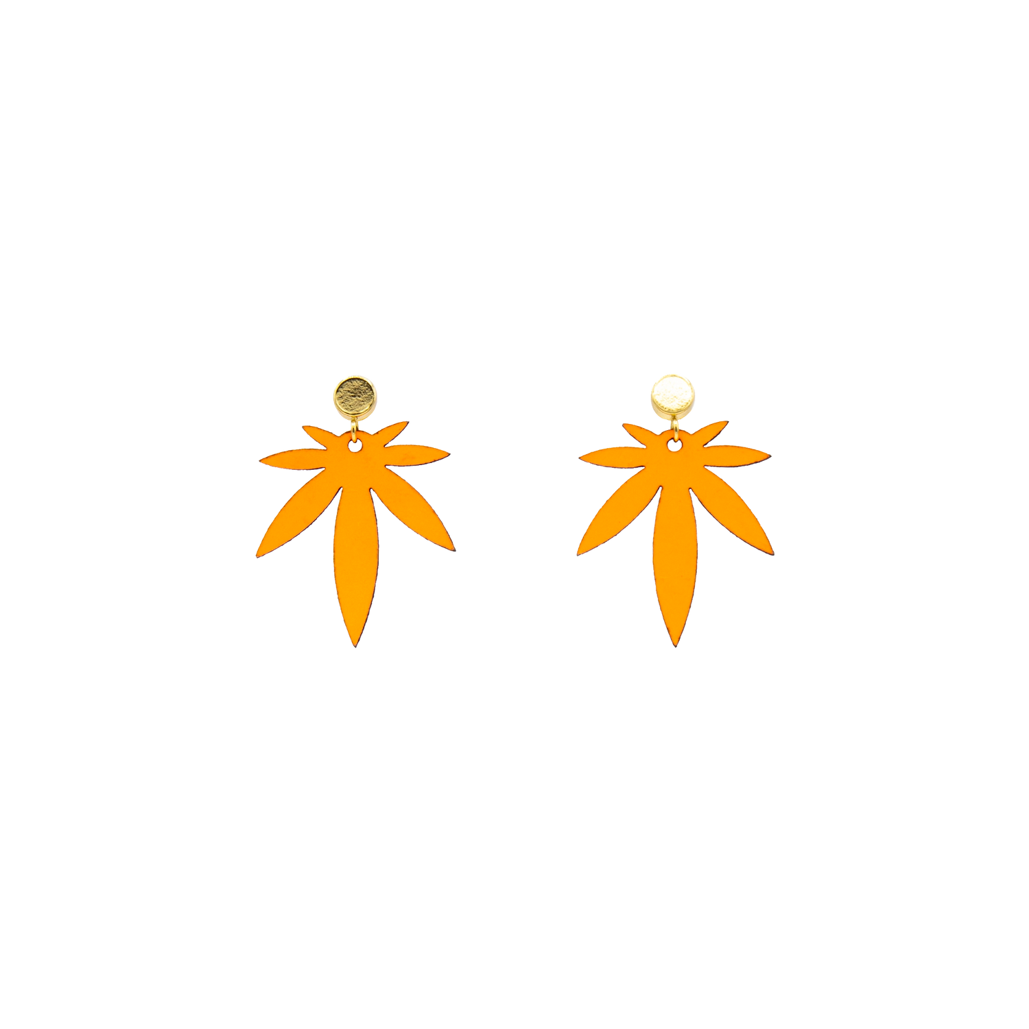 Neon Orange Mini Leaf Leather Stud Earrings