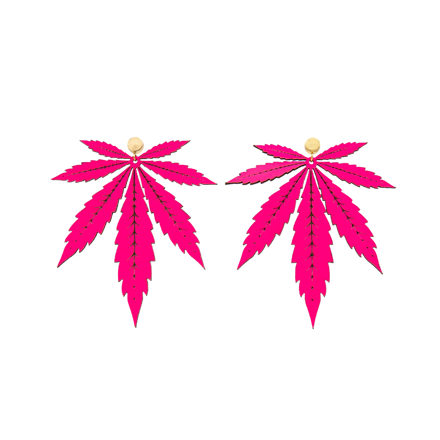 Hot Pink Large Leaf Italian Leather Stud Earrings