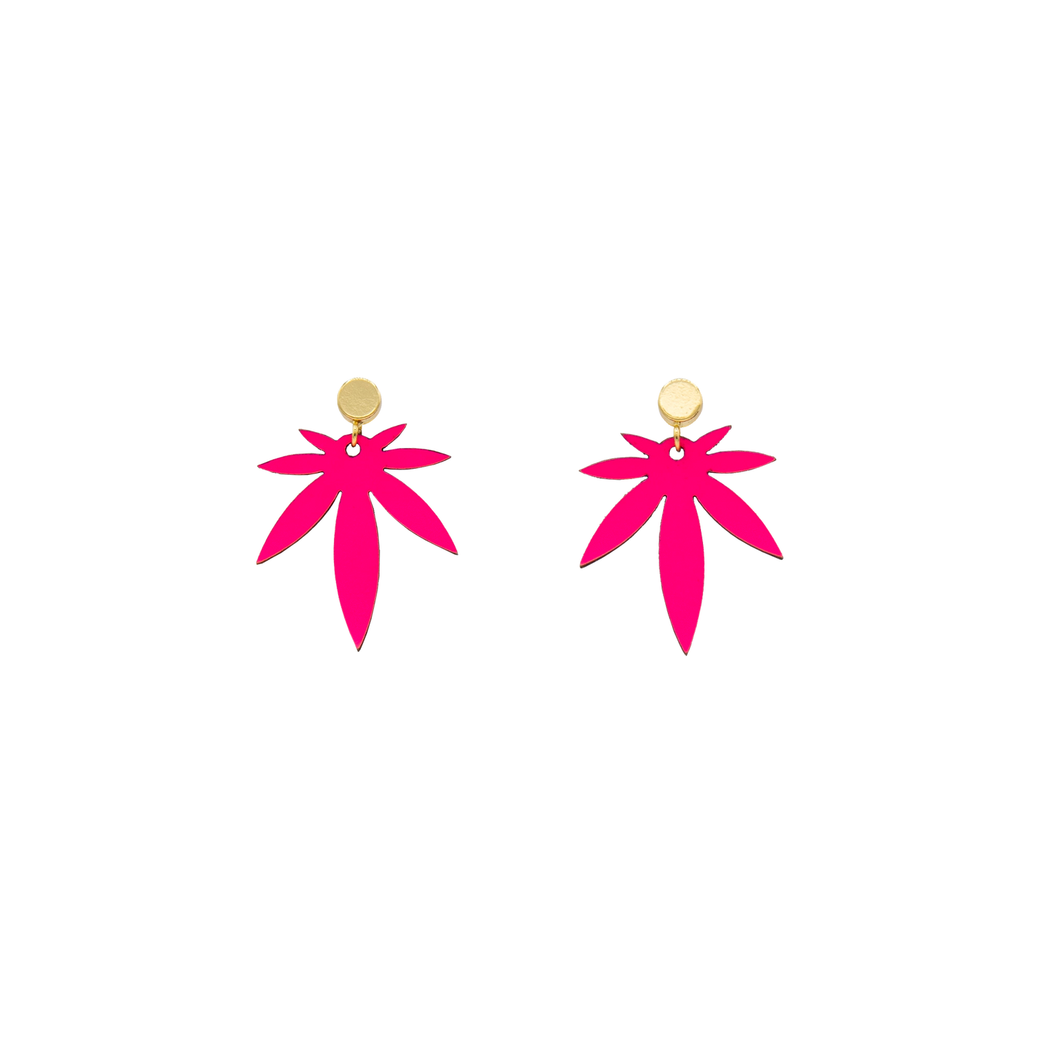 Hot Pink Mini Leaf Italian Leather Stud Earrings