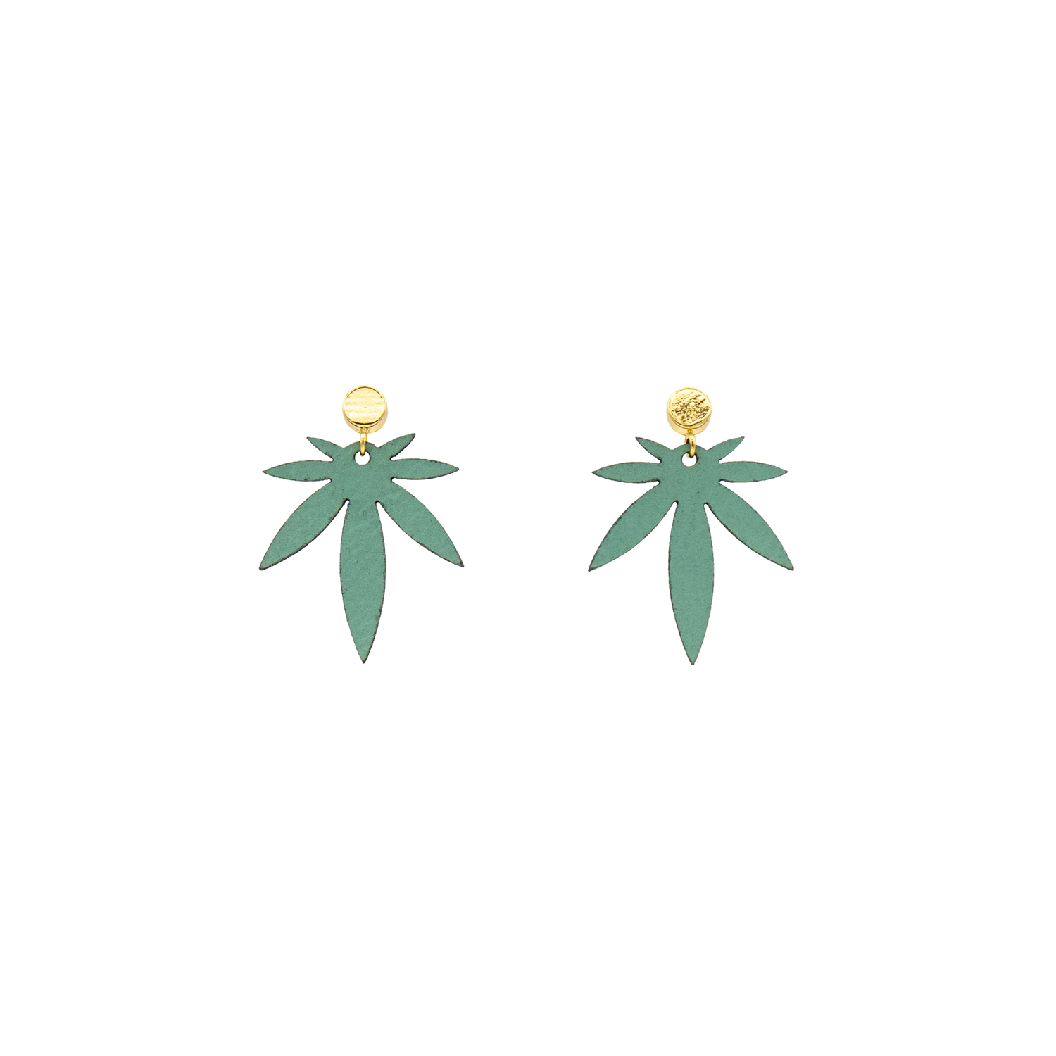 Teal Mini Leaf Vegan Leather Stud Earrings