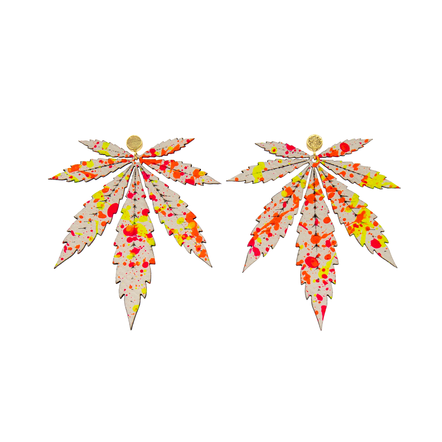 RAGE Hand-painted Large Leaf White Vegan Leather Stud Earrings