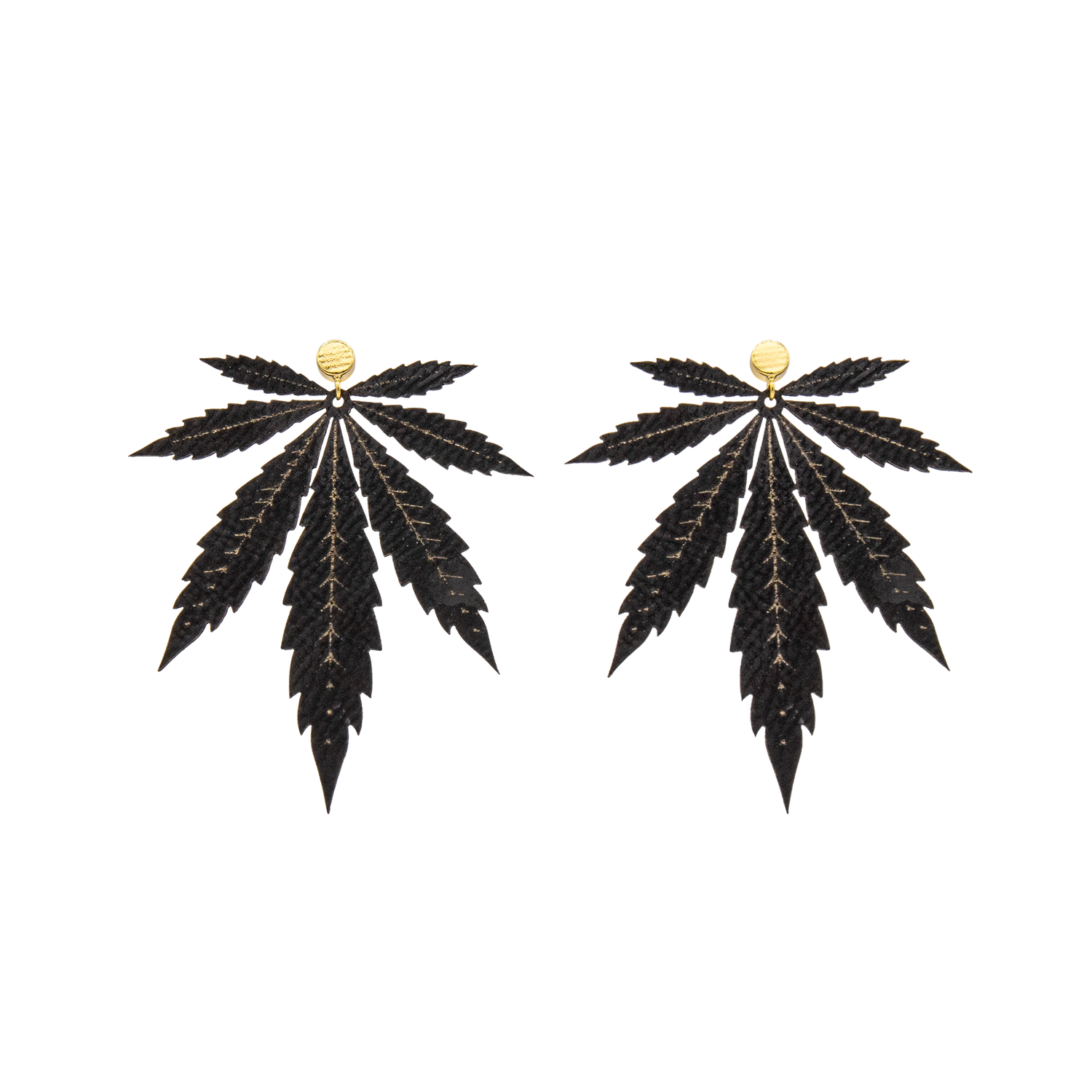 Black Large Leaf Vegan Leather Stud Earrings