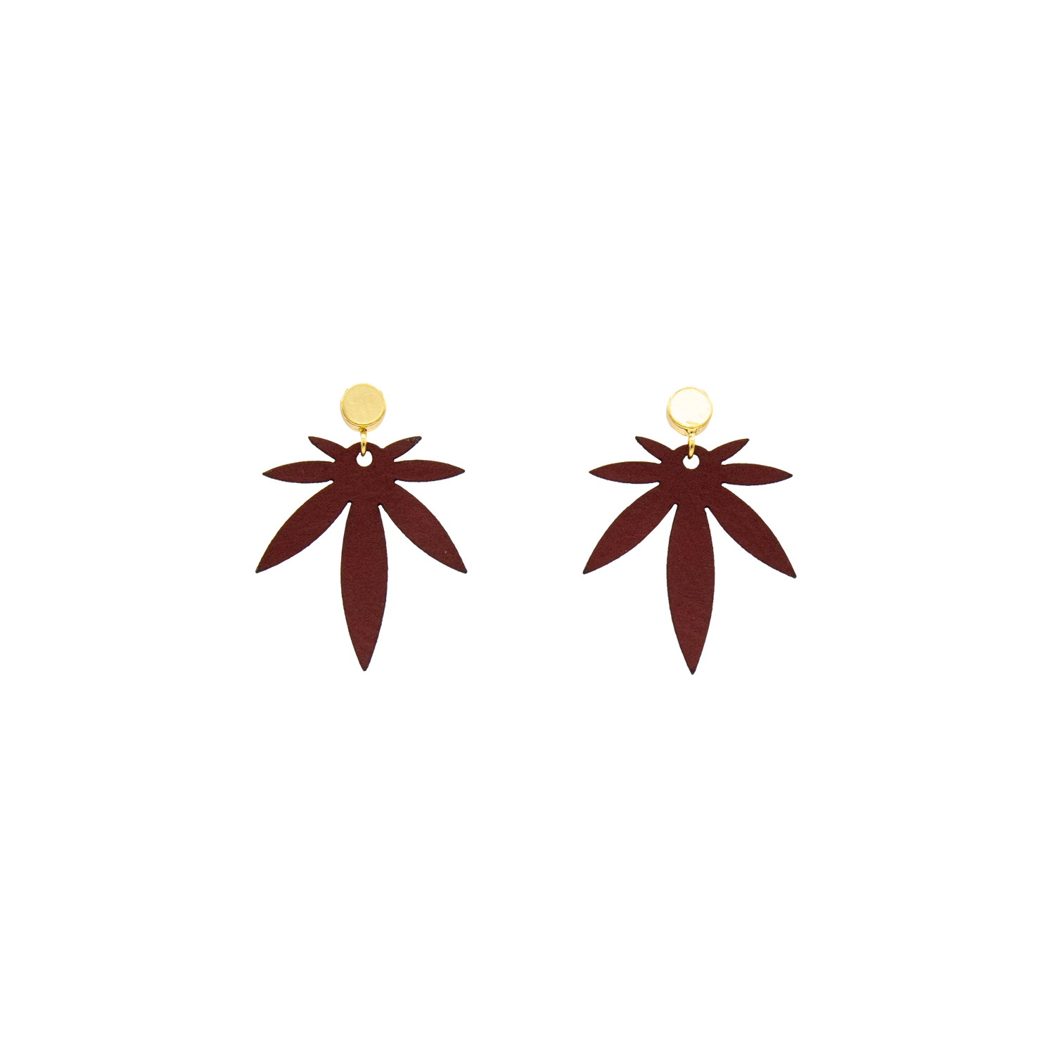 Maroon Mini Leaf Vegan Leather Stud Earrings
