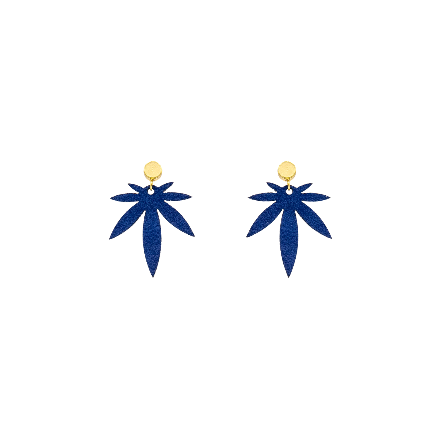 Blue Mini Leaf Vegan Leather Stud Earrings