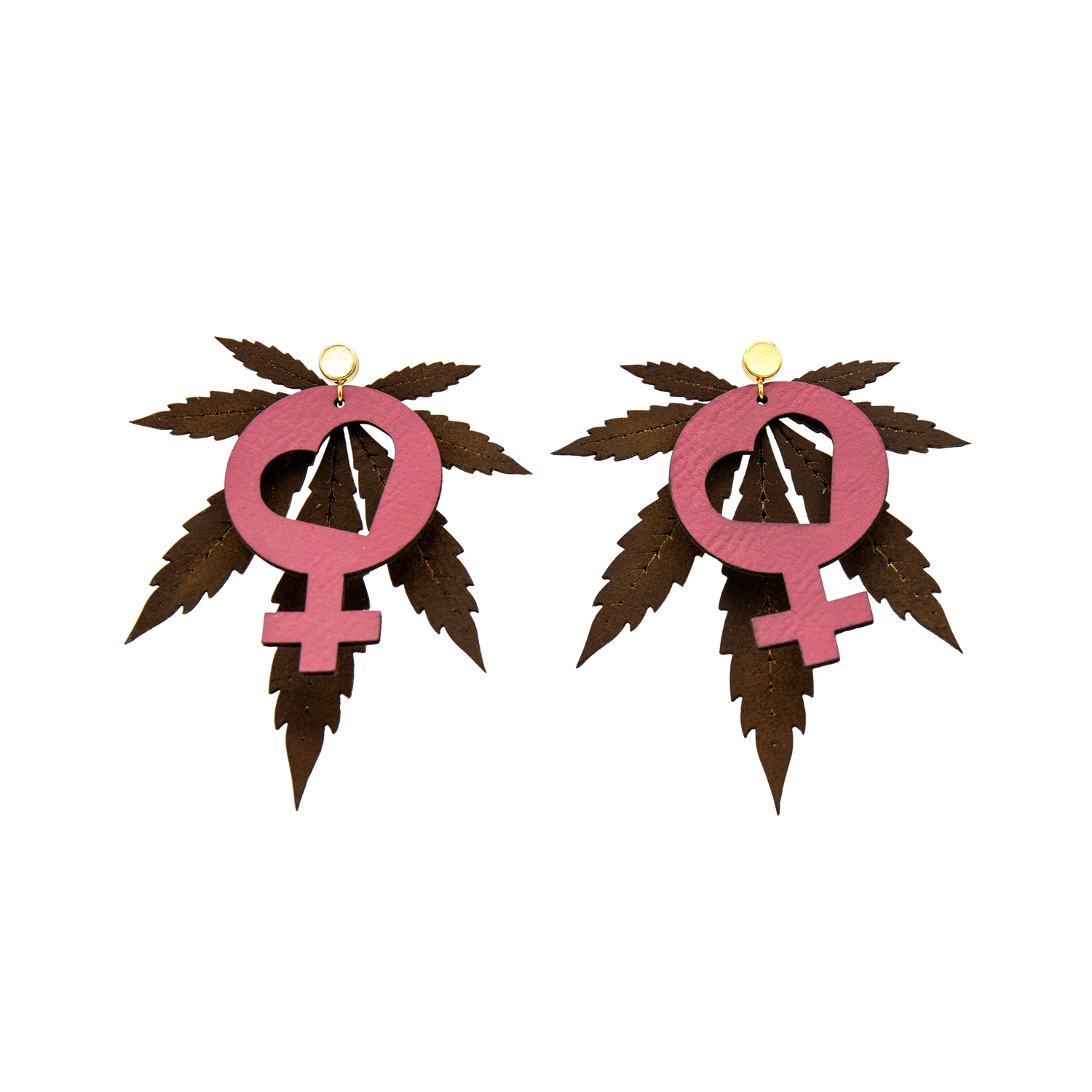 Women Love Plants Large Leaf Heart Women's Symbol Leather Stud Earrings