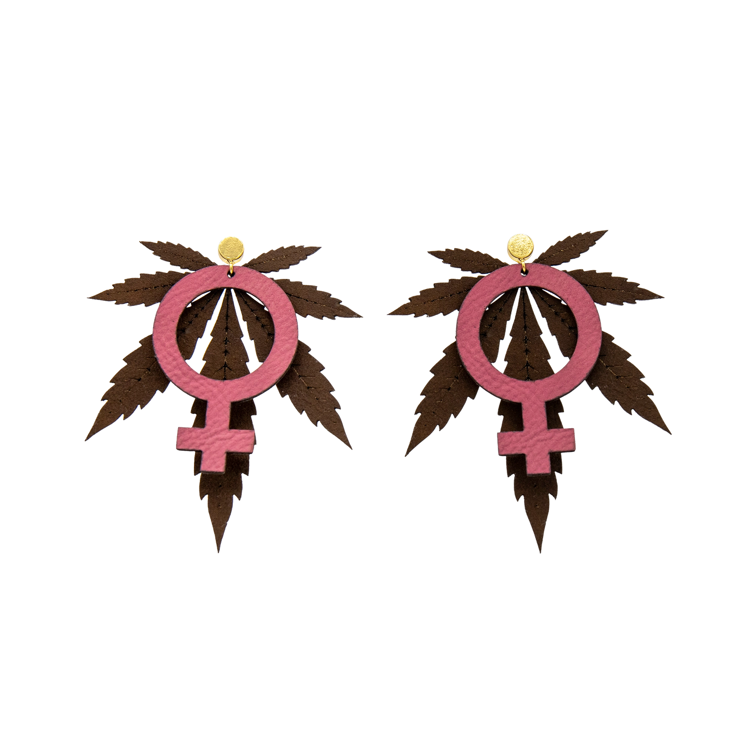 Women Love Plants Large Leaf Women's Symbol Leather Stud Earrings