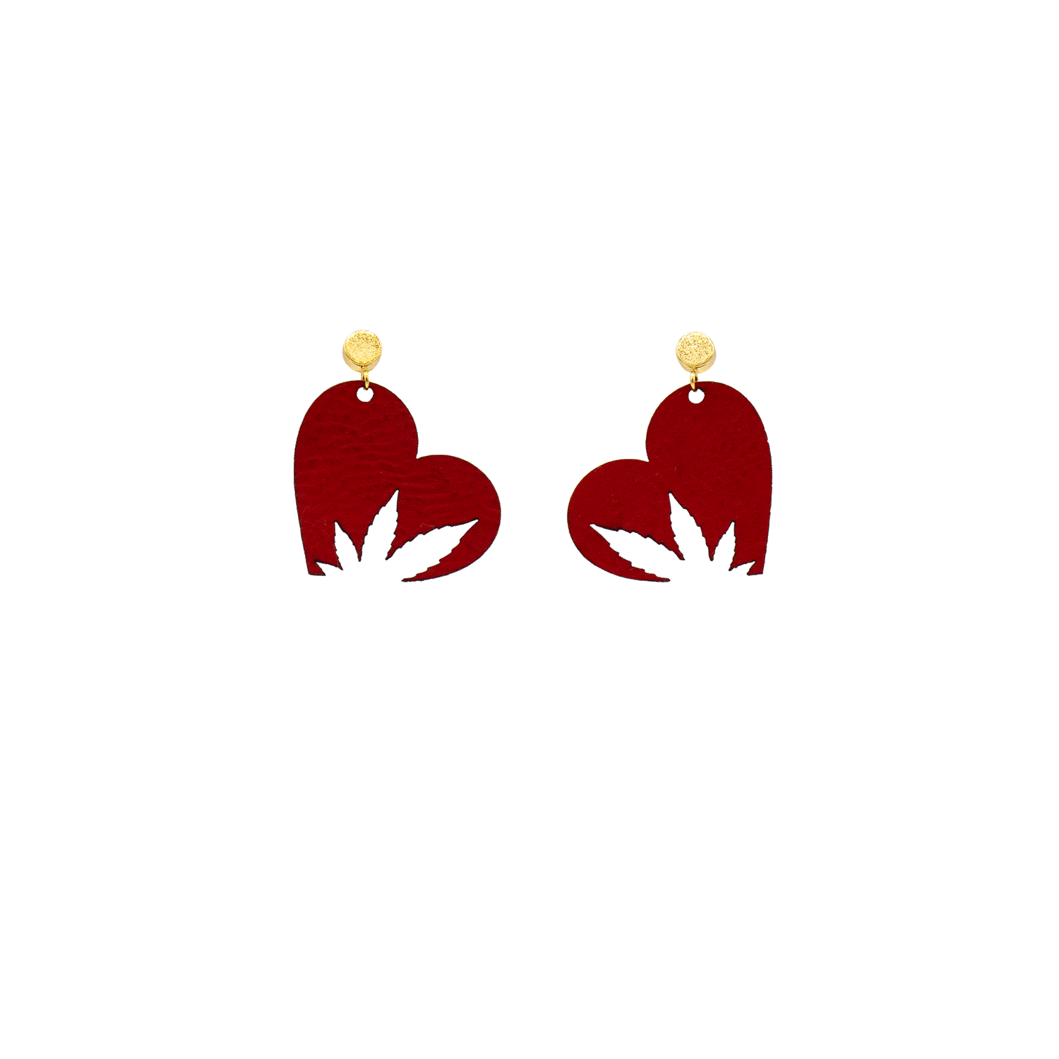 Love Buds Red Heart Leaf Vegan Leather Stud Earrings