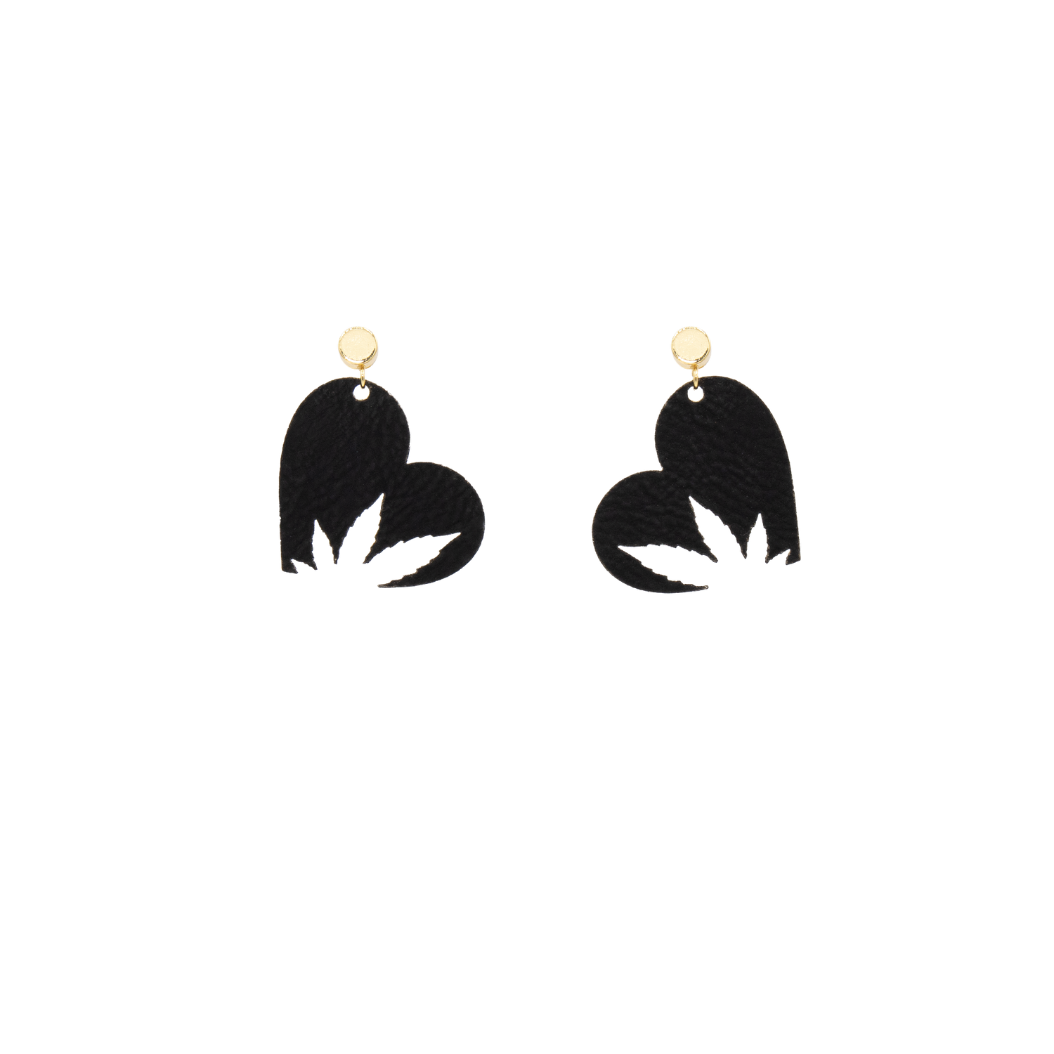 Love Buds Black Heart Leaf Vegan Leather Stud Earrings