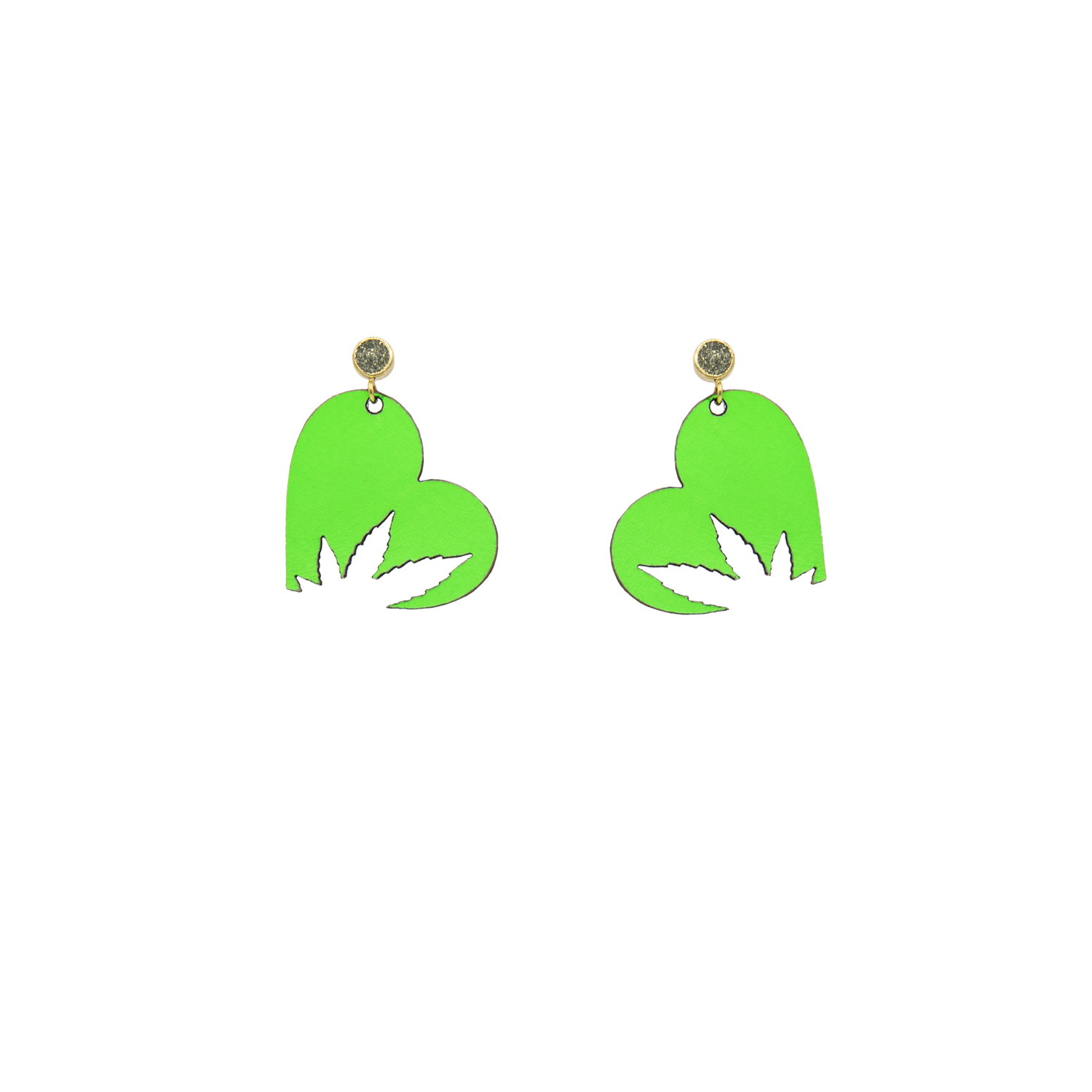 Love Buds Lime Green Heart Leaf Vegan Leather Stud Earrings