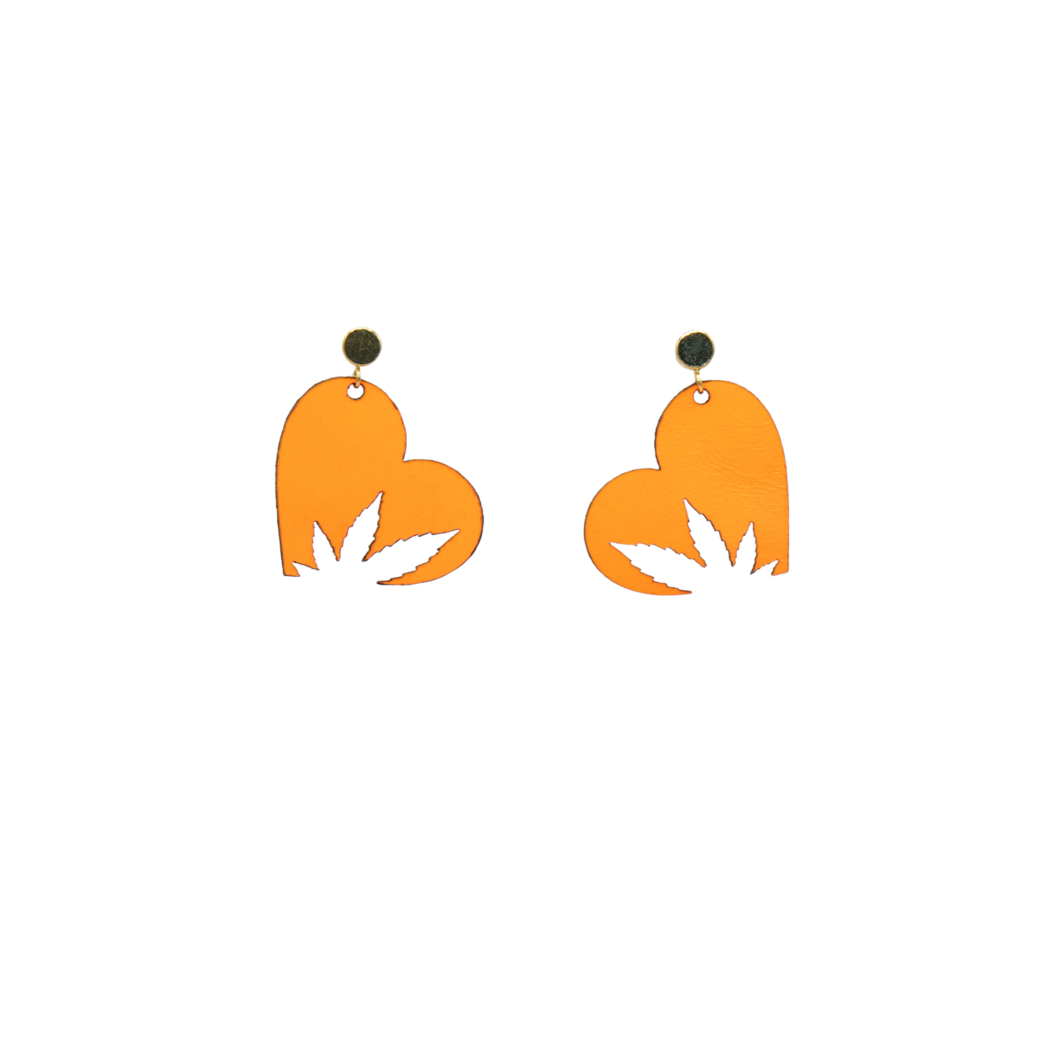 Love Buds Neon Orange Heart Leaf Vegan Leather Stud Earrings