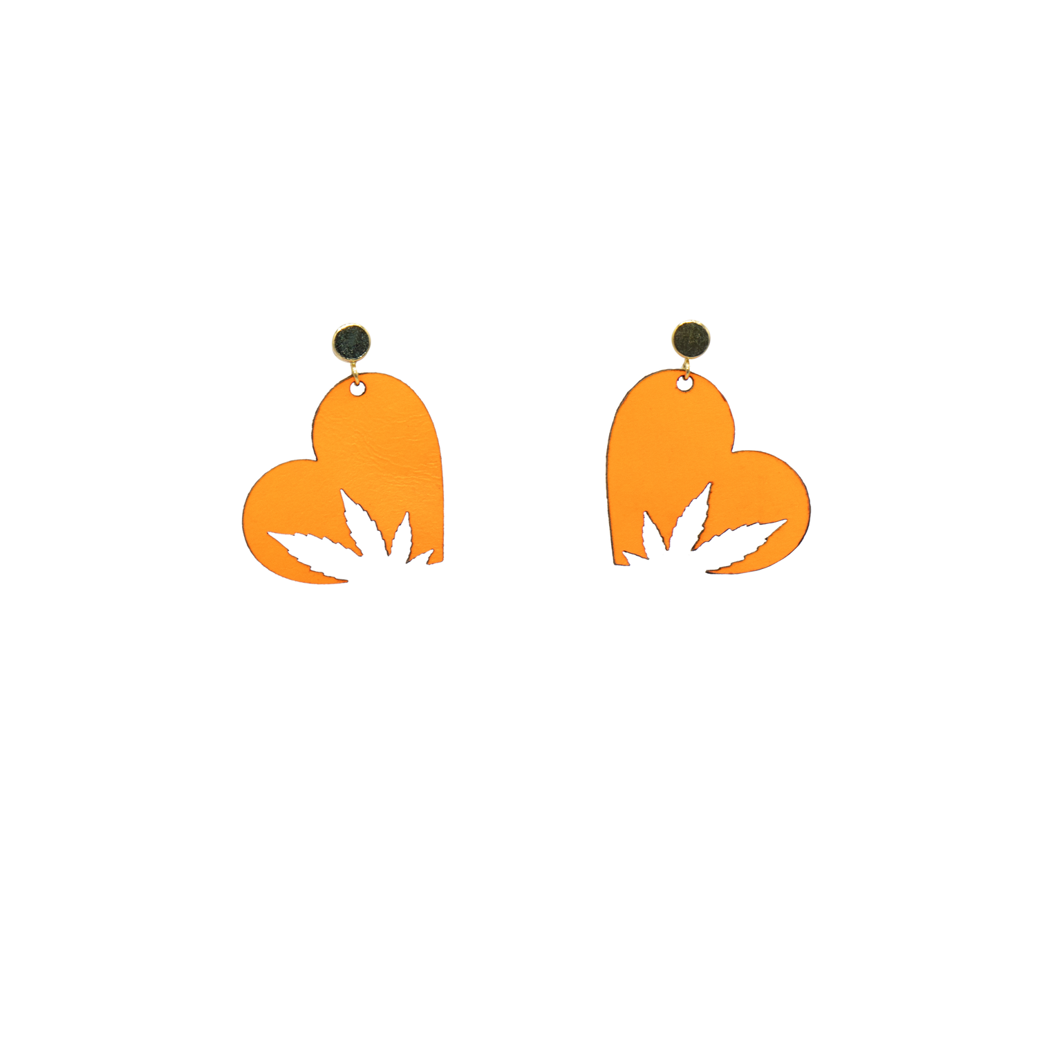 Love Buds Neon Orange Heart Leaf Vegan Leather Stud Earrings