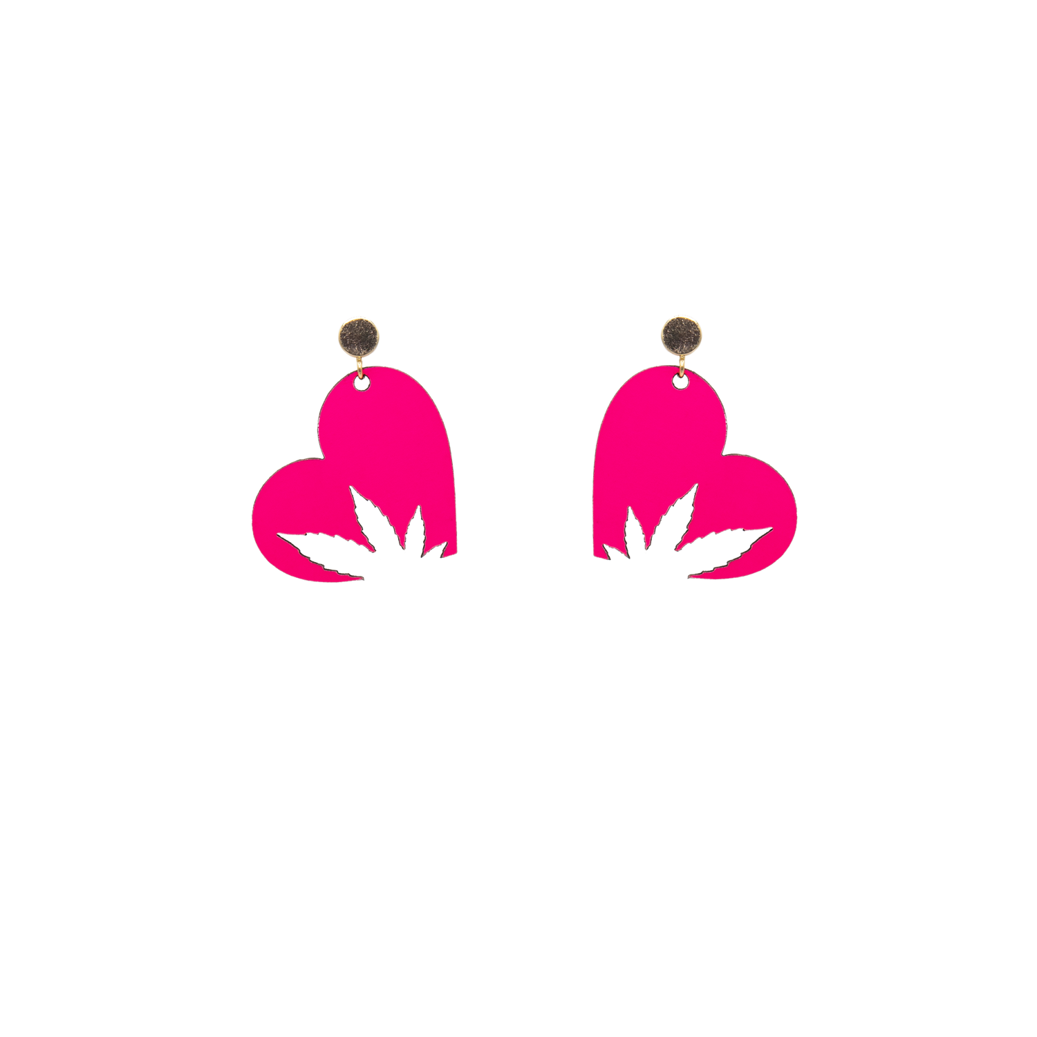 Love Buds Hot Pink Heart Leaf Vegan Leather Stud Earrings