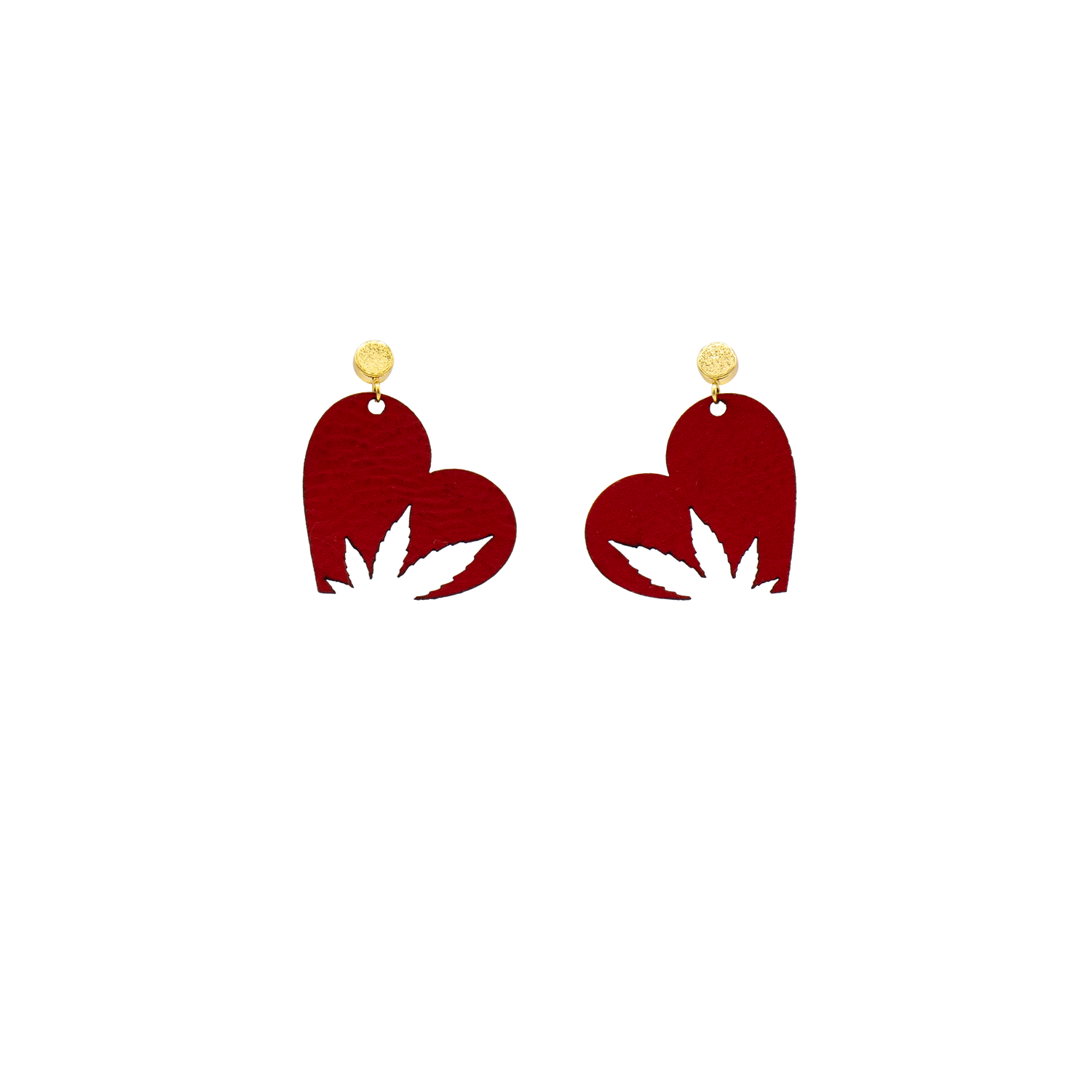 Love Buds Red Heart Leaf Vegan Leather Stud Earrings