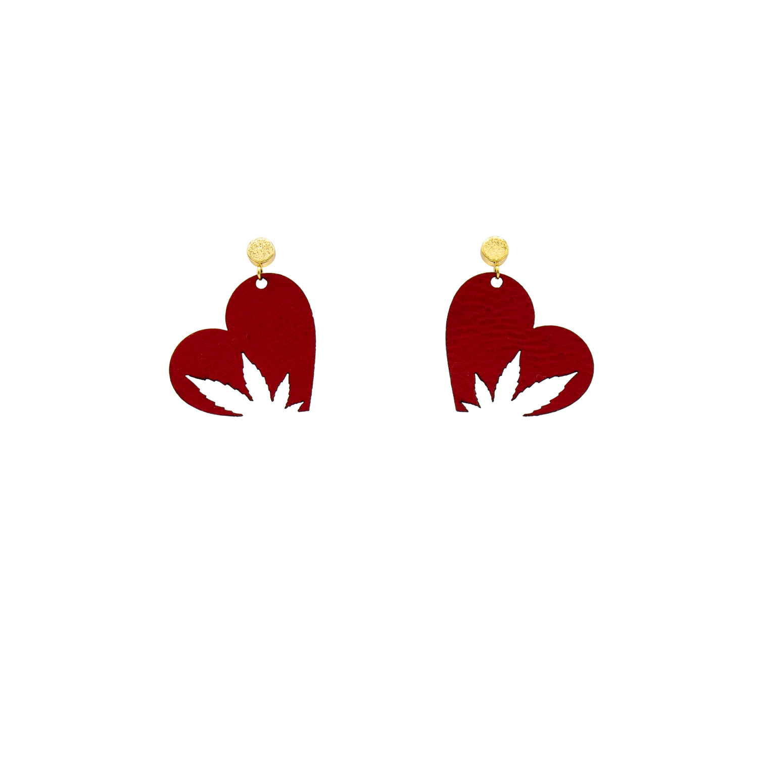 Love Buds Red Heart Leaf Vegan Leather Stud Earrings