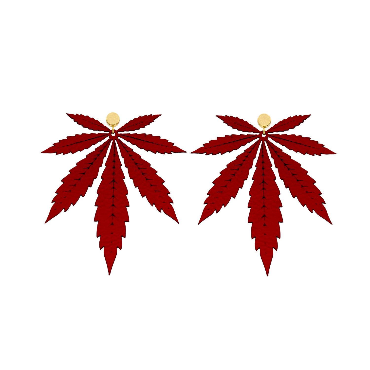 Red Large Leaf Vegan Leather Stud Earrings