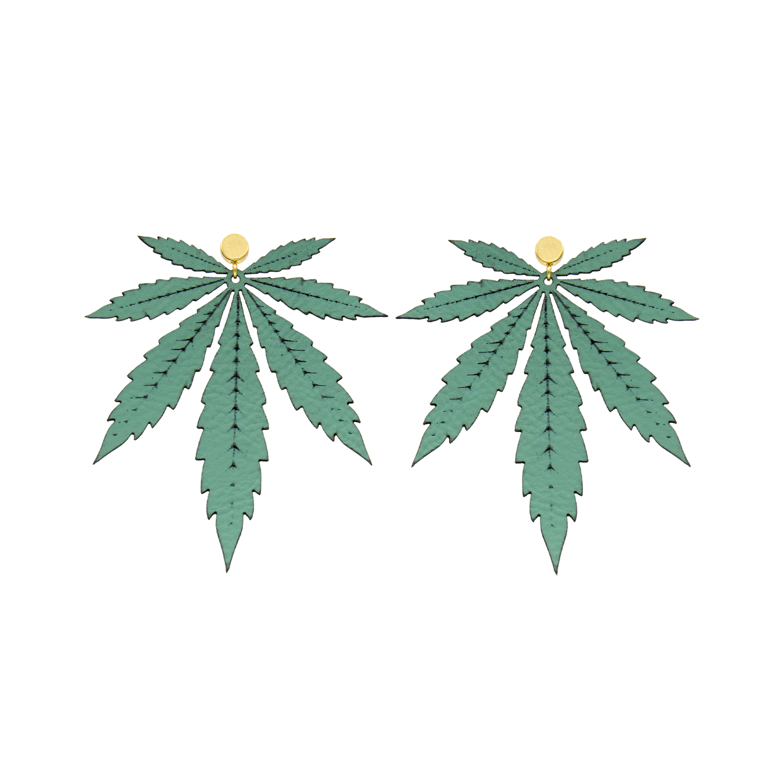 Teal Leaf Large Vegan Leather Stud Earrings