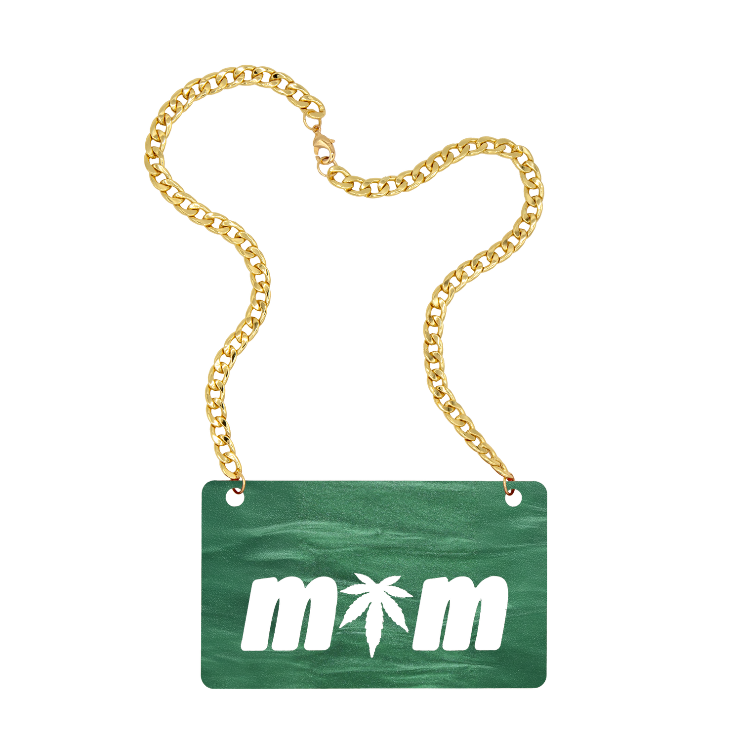 Green Marble Large MOM Nameplate Necklace with 18" Gold Curb Chain