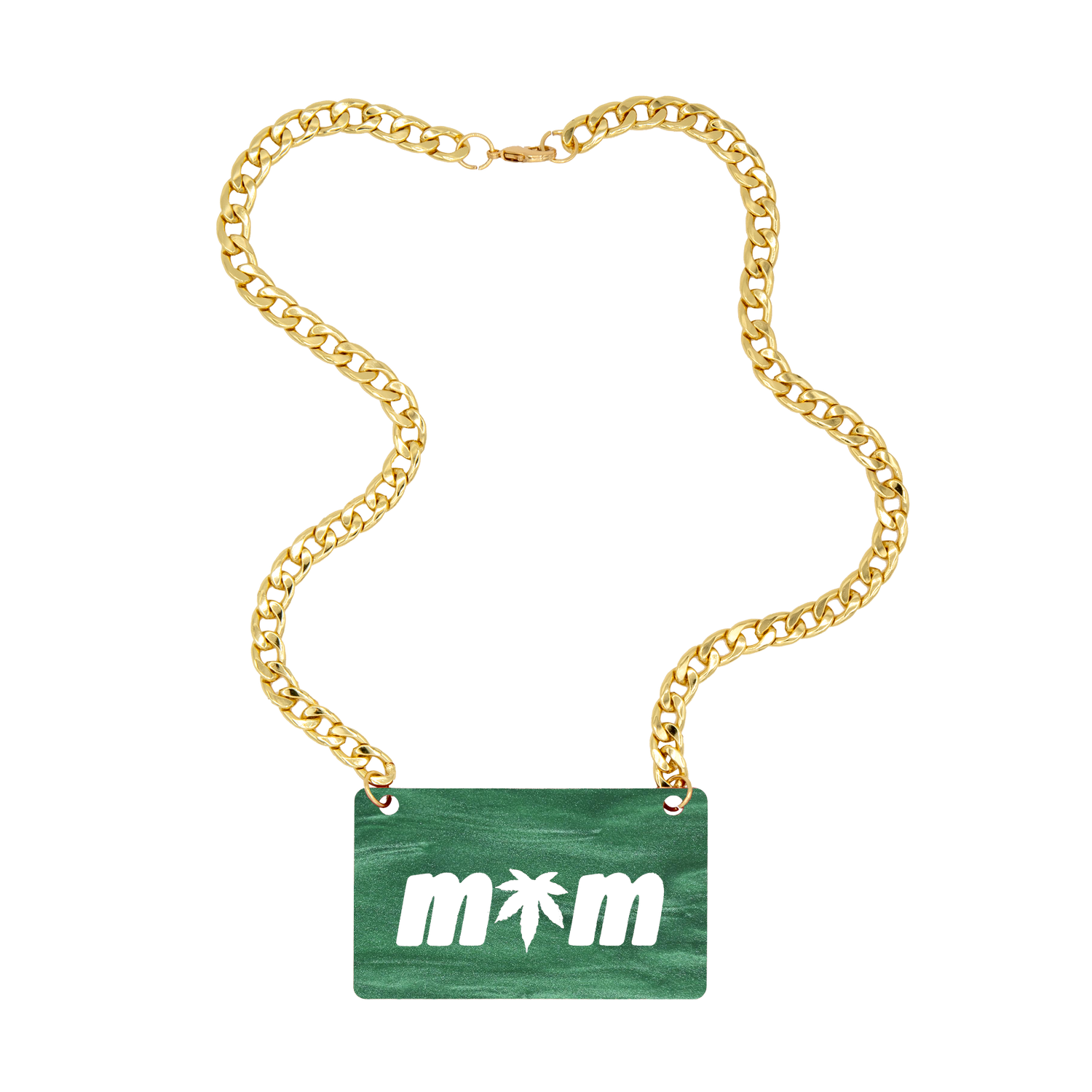 Green Marble Mini MOM Nameplate Necklace with 18" Gold Curb Chain