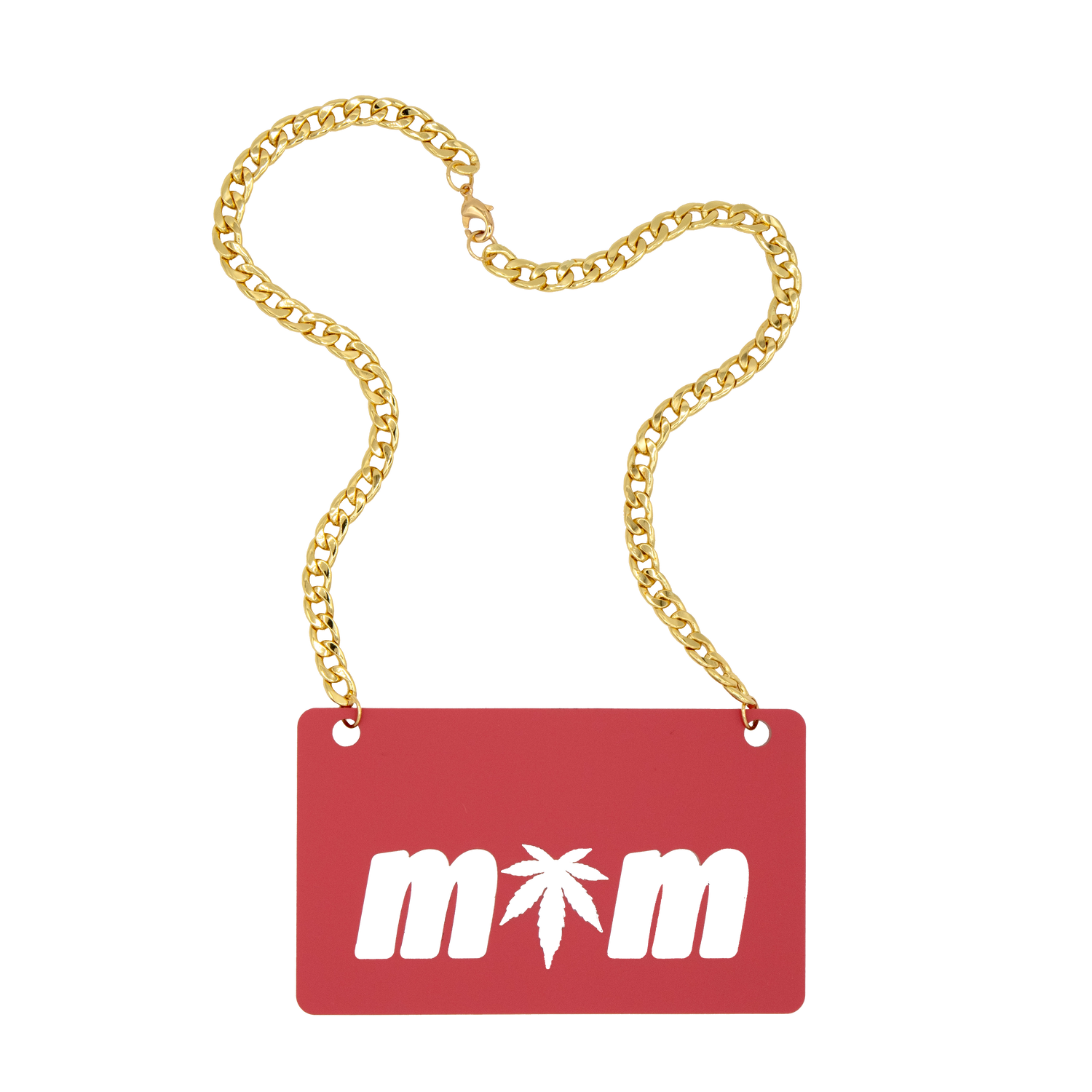 Pink Large MOM Nameplate Necklace with 18" Gold Curb Chain