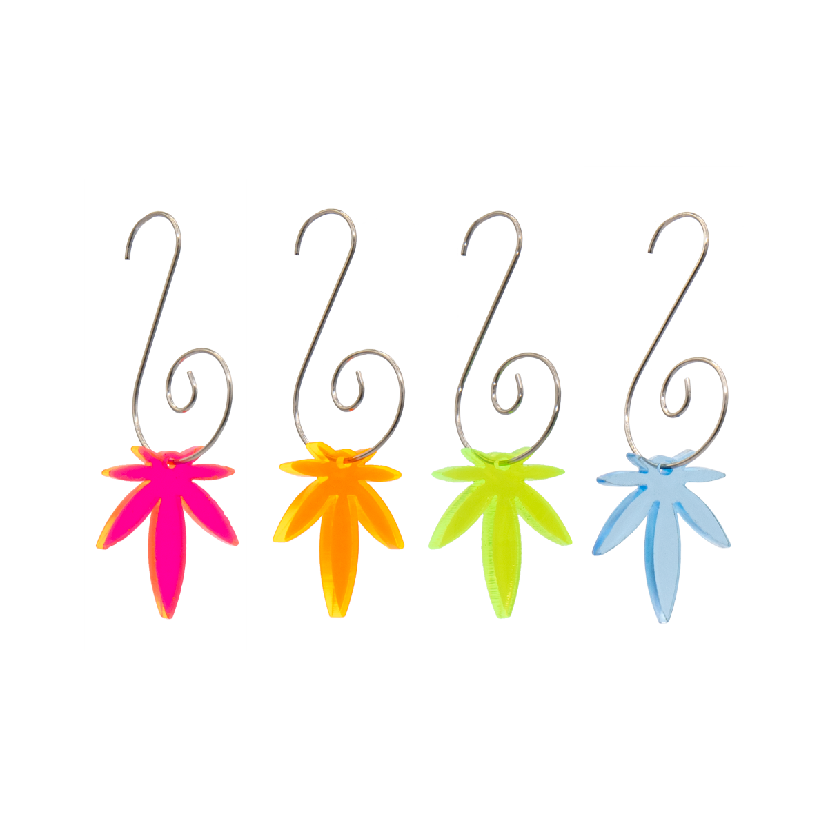 Mini Leaf Acrylic Transparent Pink Orange Green Blue Ornaments 4pk