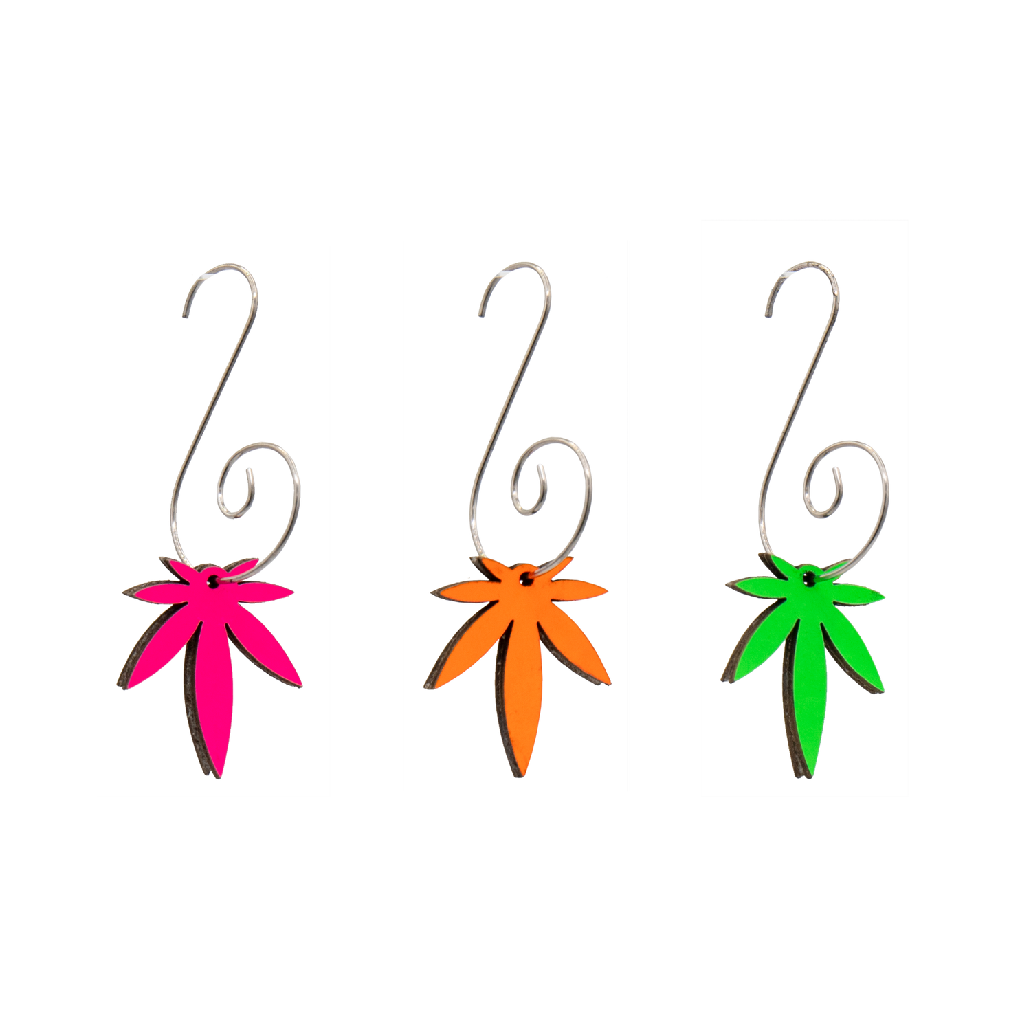 Mini Leaf Leather Neon Pink Orange Green Ornaments 3pk