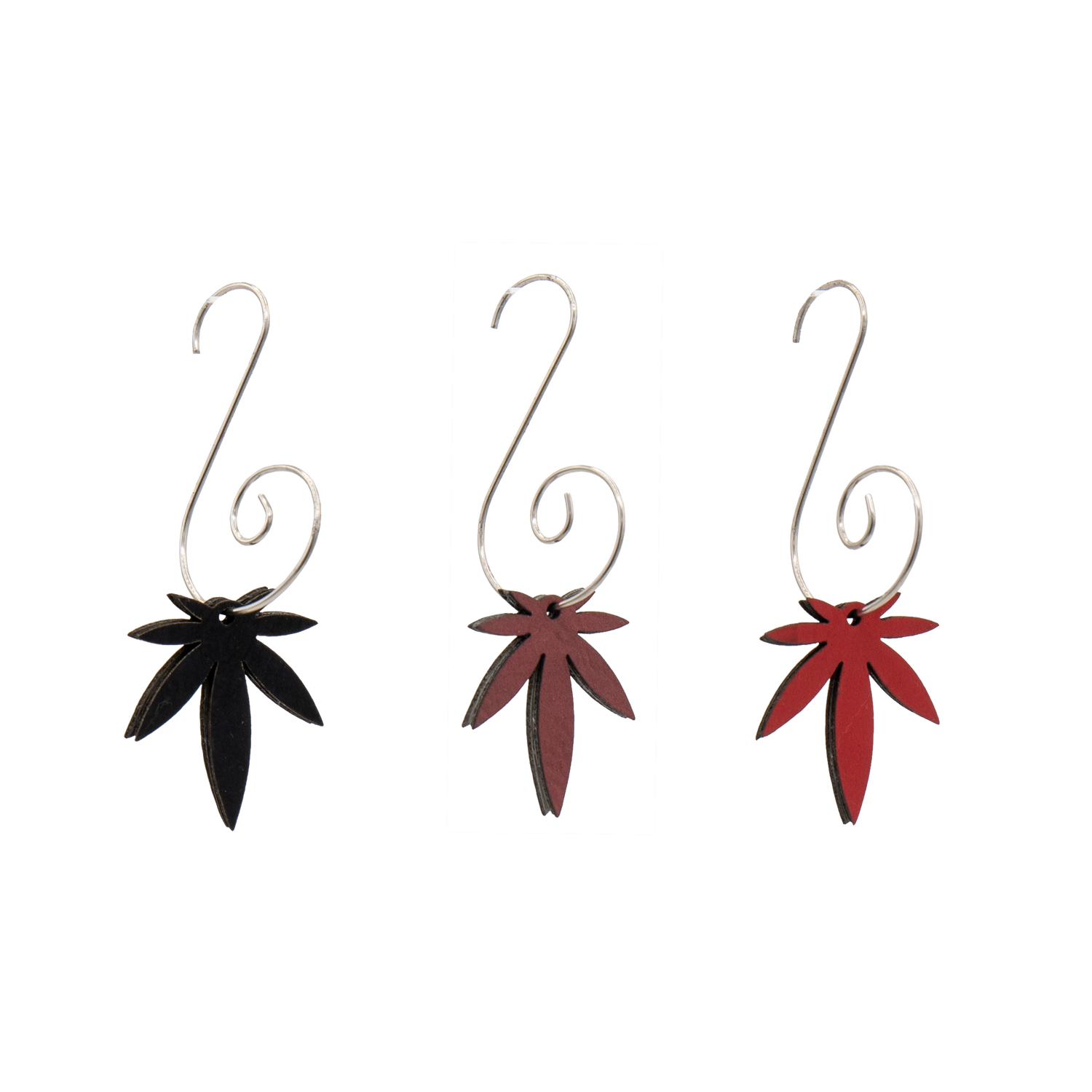 Mini Leaf Vegan Leather Red Maroon Black Ornaments 3pk