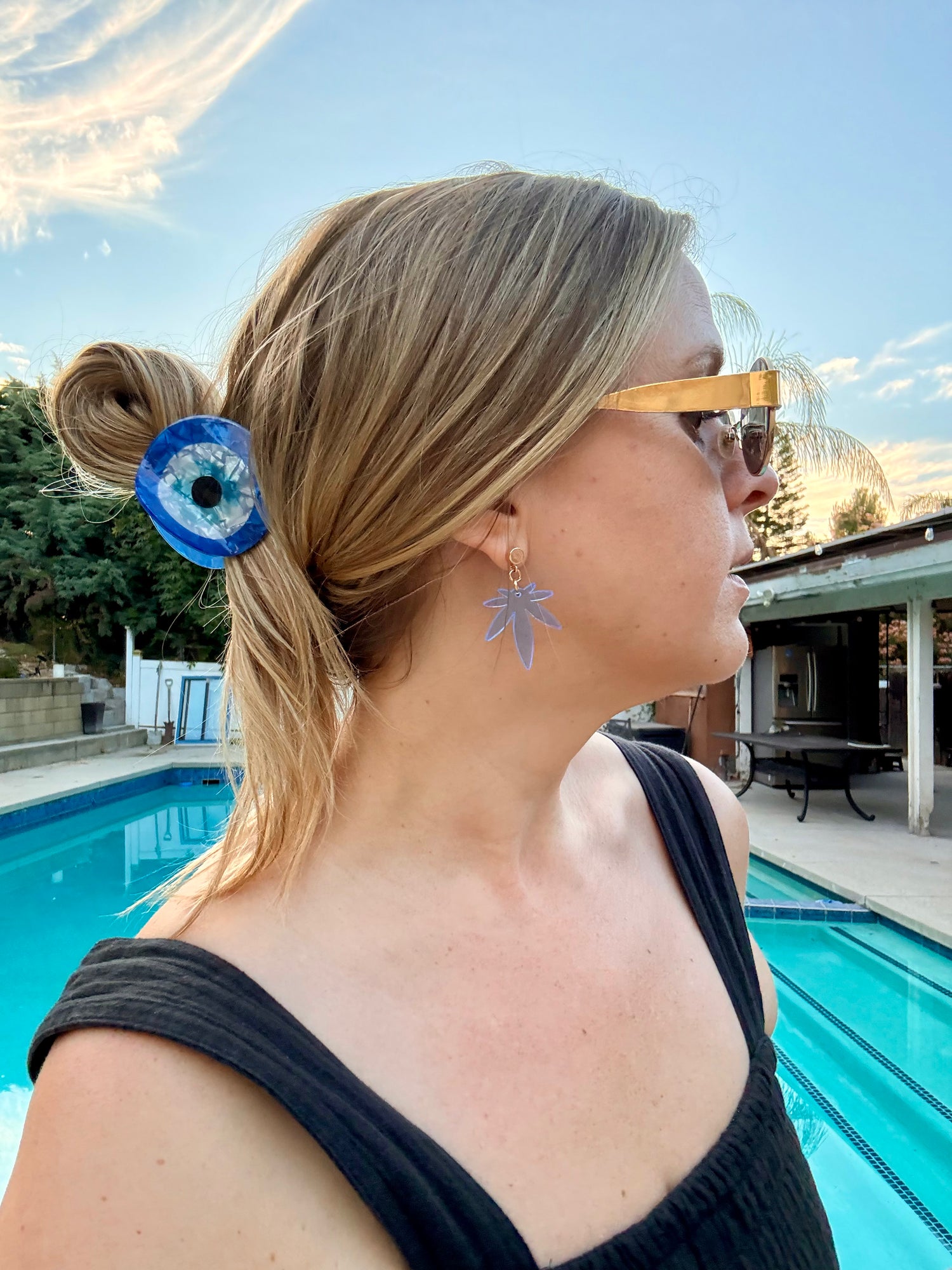 Blue Mini Leaf Acrylic Stud Earrings