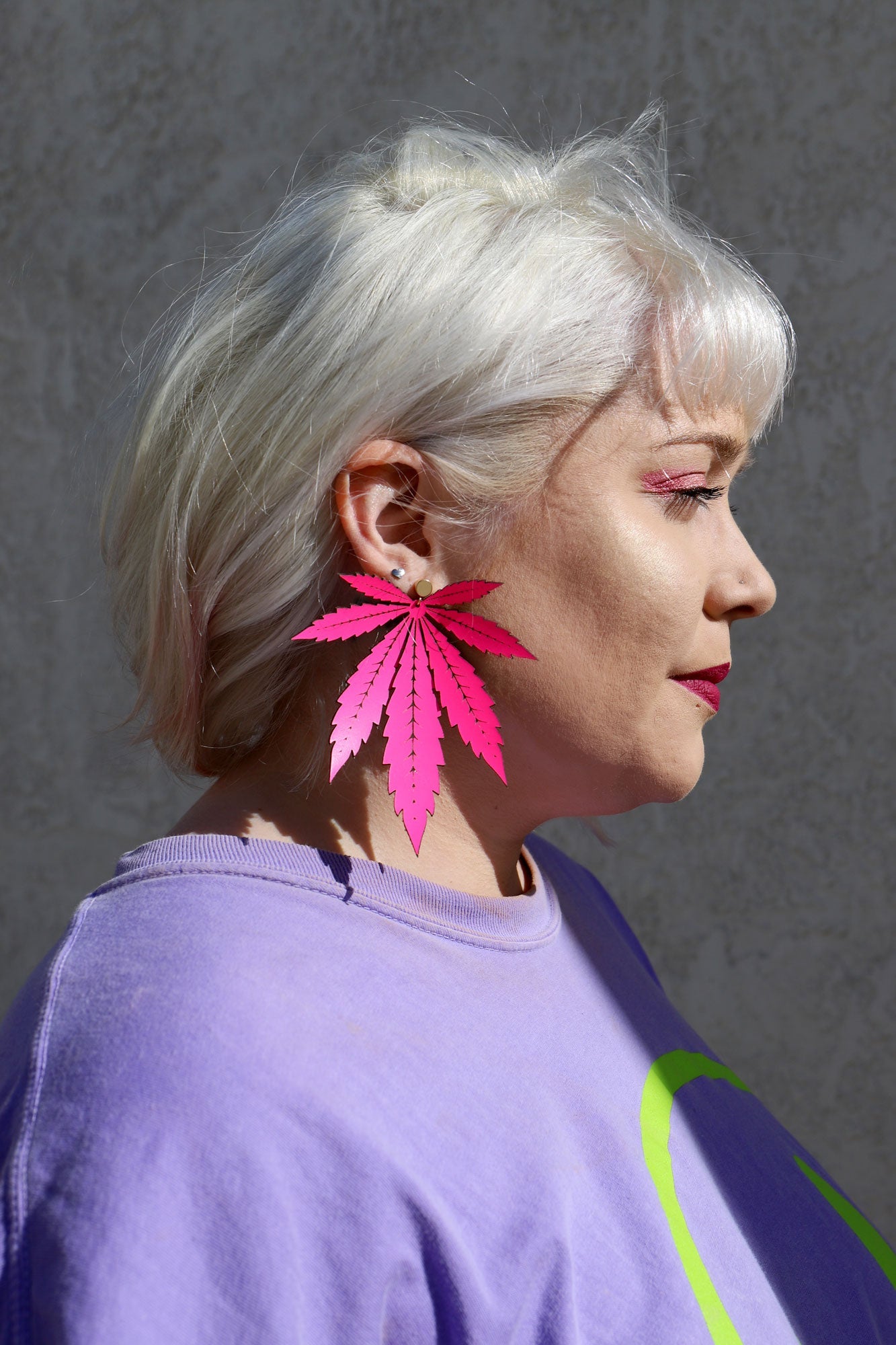 Hot Pink XL Single Leaf Italian Leather Stud Earrings