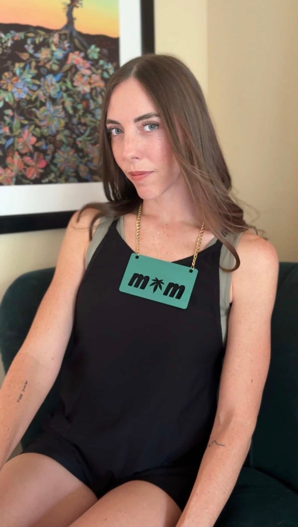 Green Marble Mini MOM Nameplate Necklace with 18" Gold Curb Chain