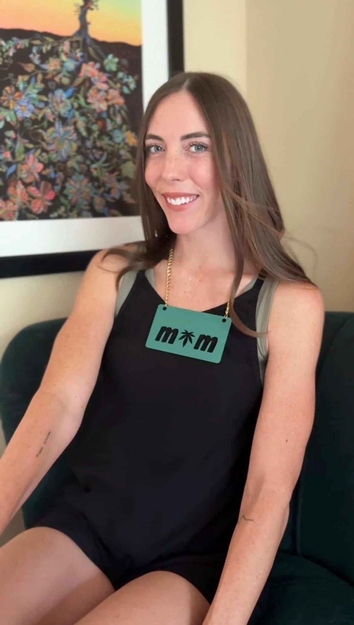 Green Marble Large MOM Nameplate Necklace with 18" Gold Curb Chain