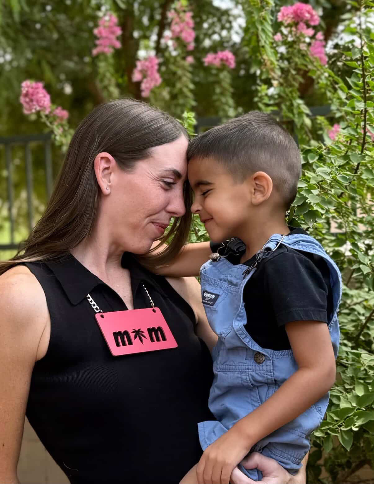 Pink Large MOM Nameplate Necklace with 18" Gold Curb Chain