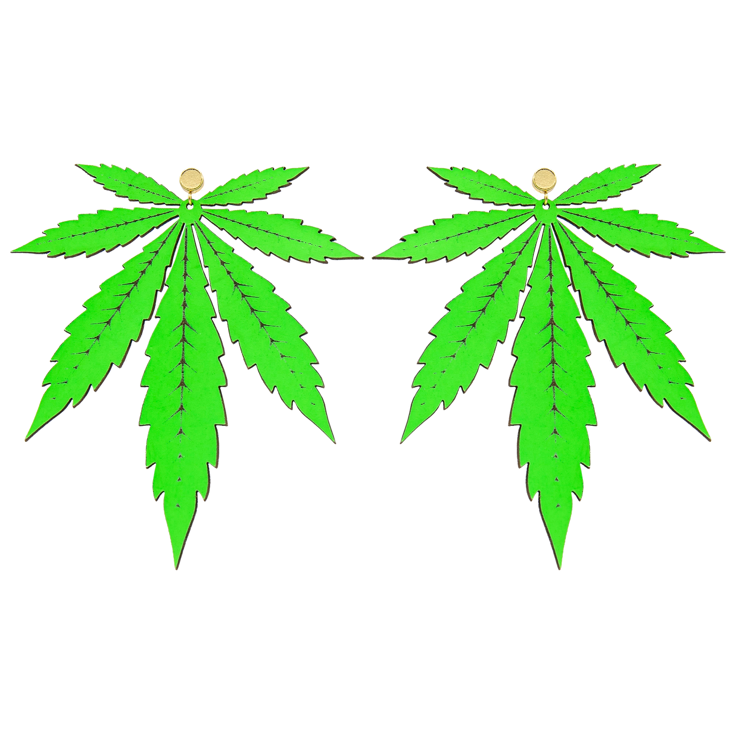 Lime Green XL Leaf Leather Stud Earrings