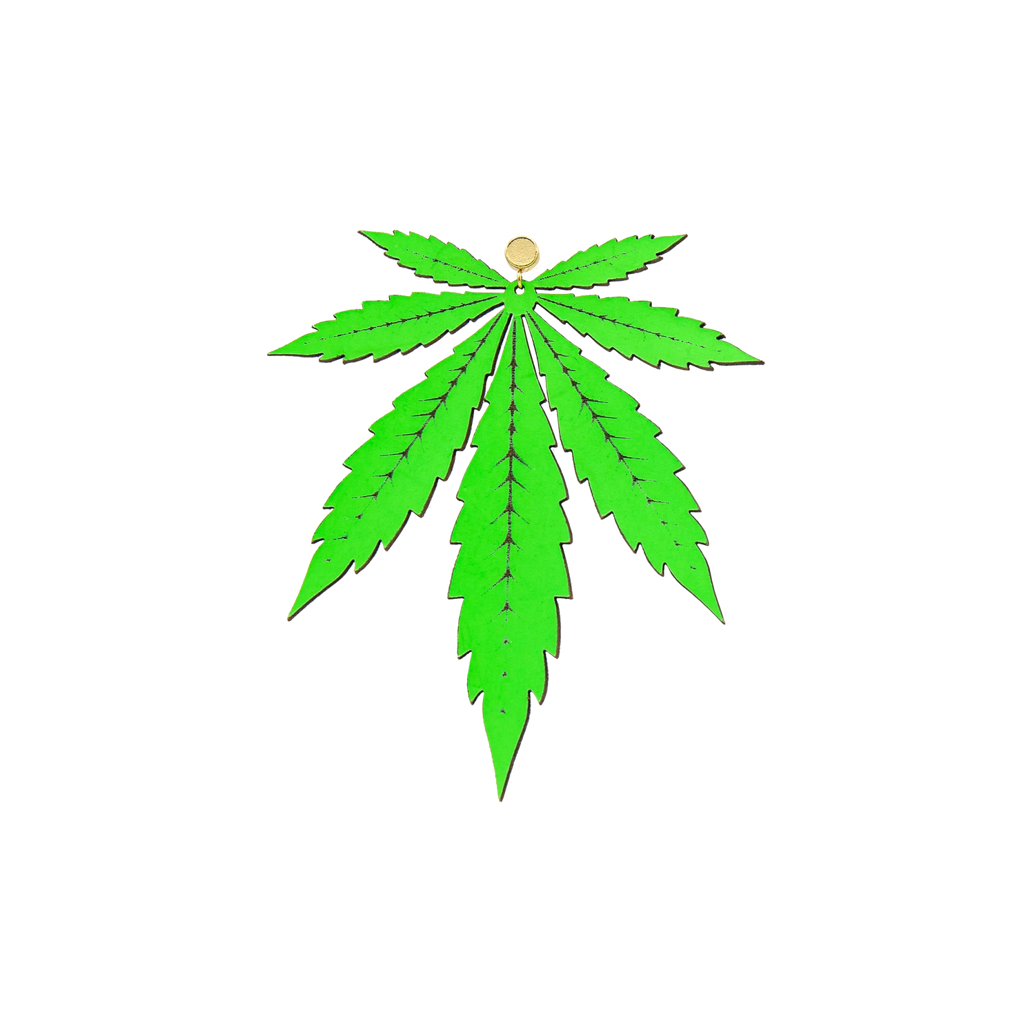 Lime Green XL Single Leaf Leather Stud Earrings