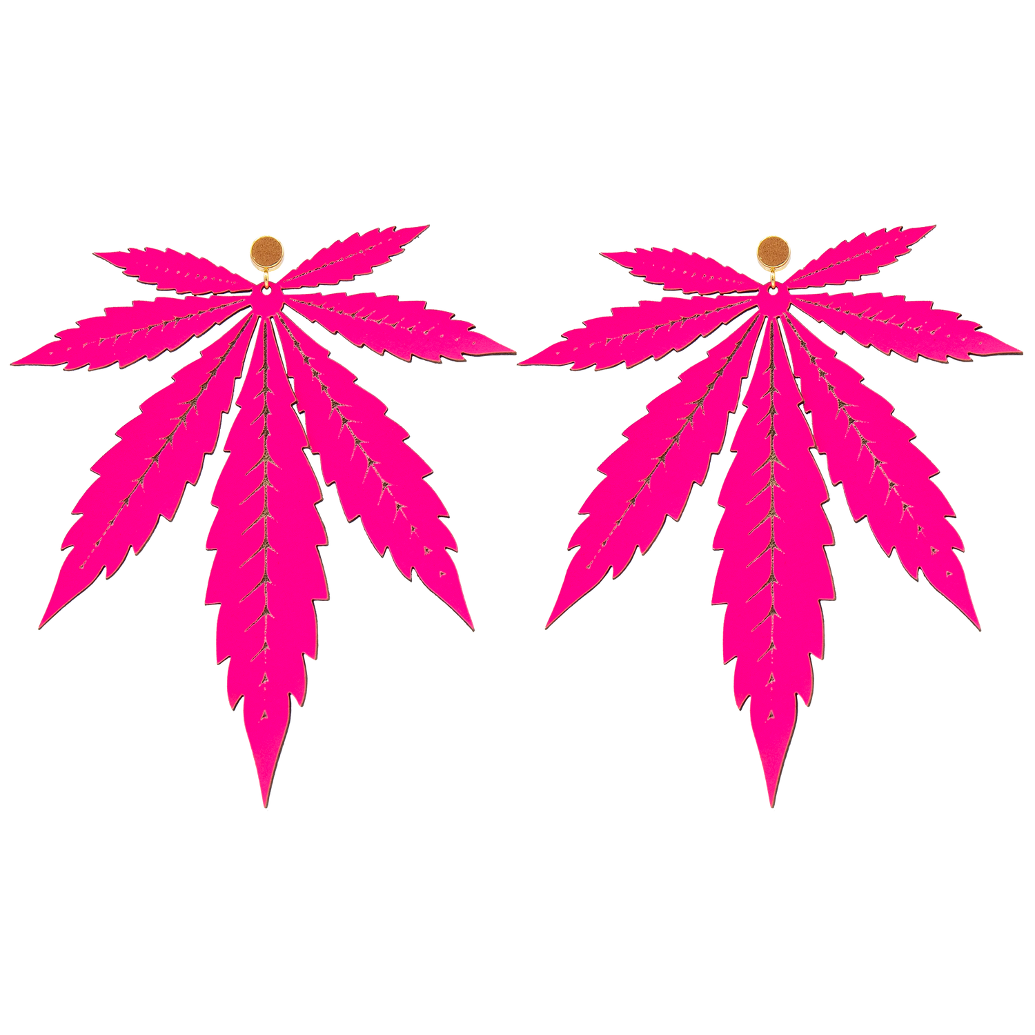 Hot Pink XL Leaf Italian Leather Stud Earrings