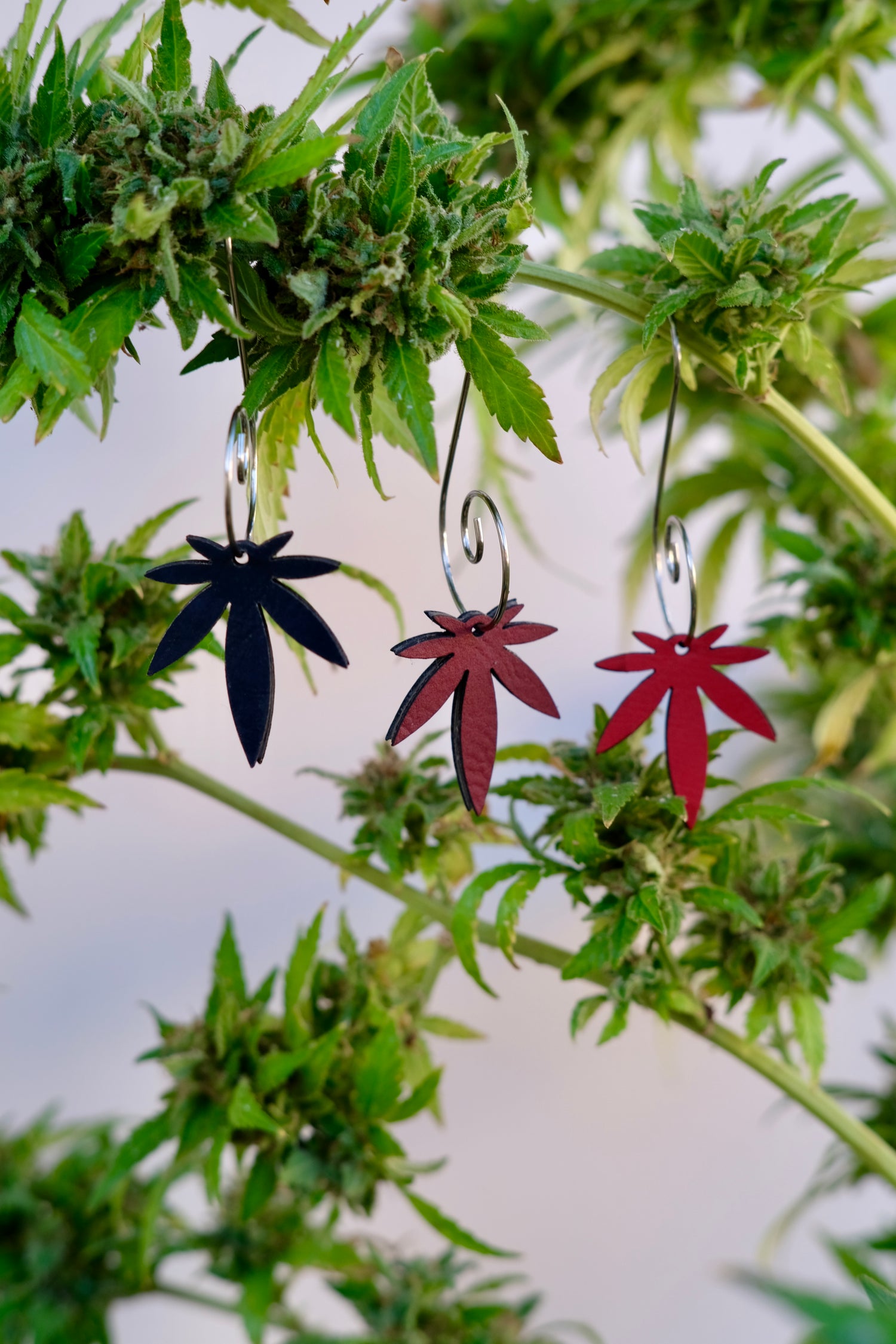 Mini Leaf Vegan Leather Red Maroon Black Ornaments 3pk