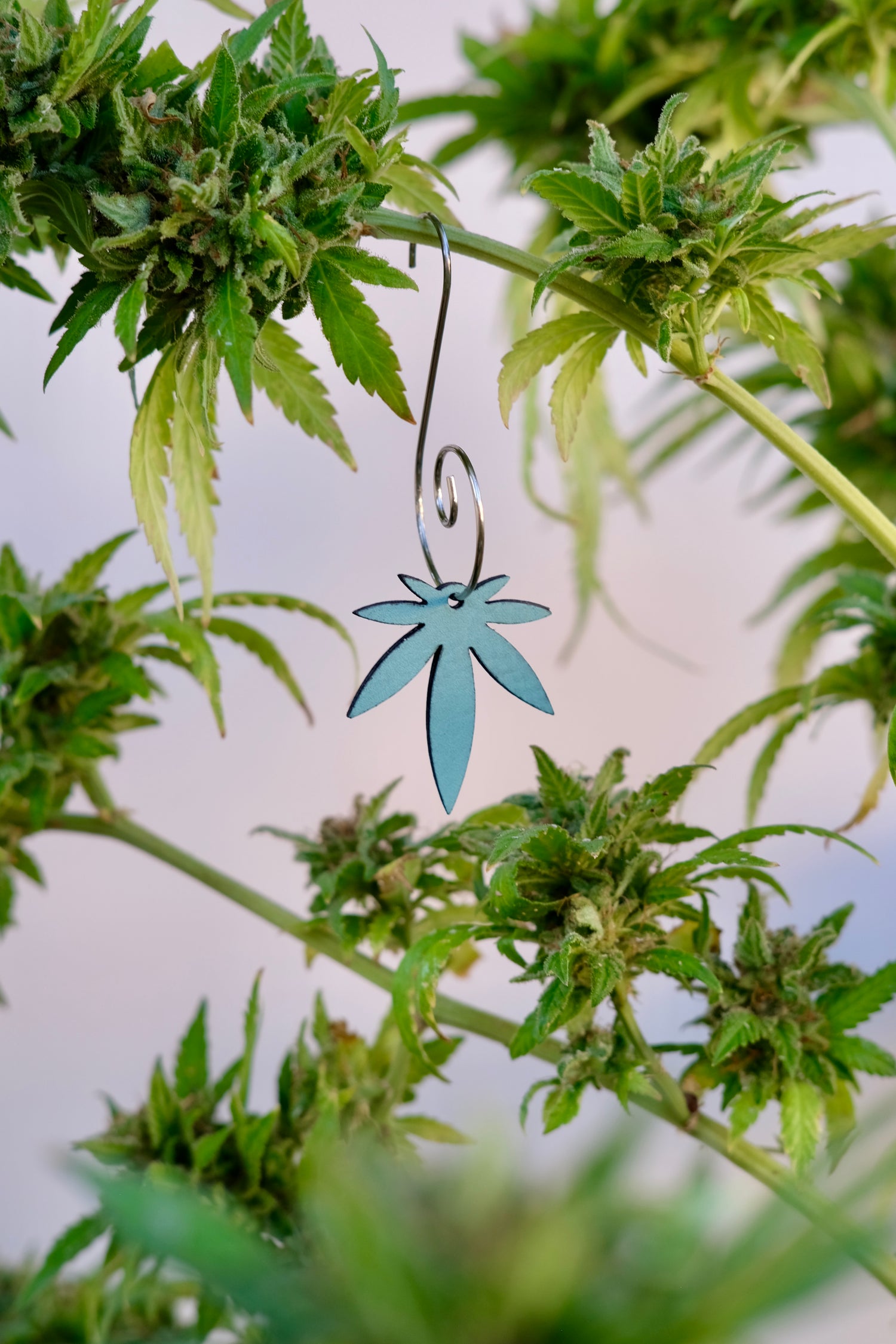 Mini Leaf Vegan Leather Teal Ornament 1pk