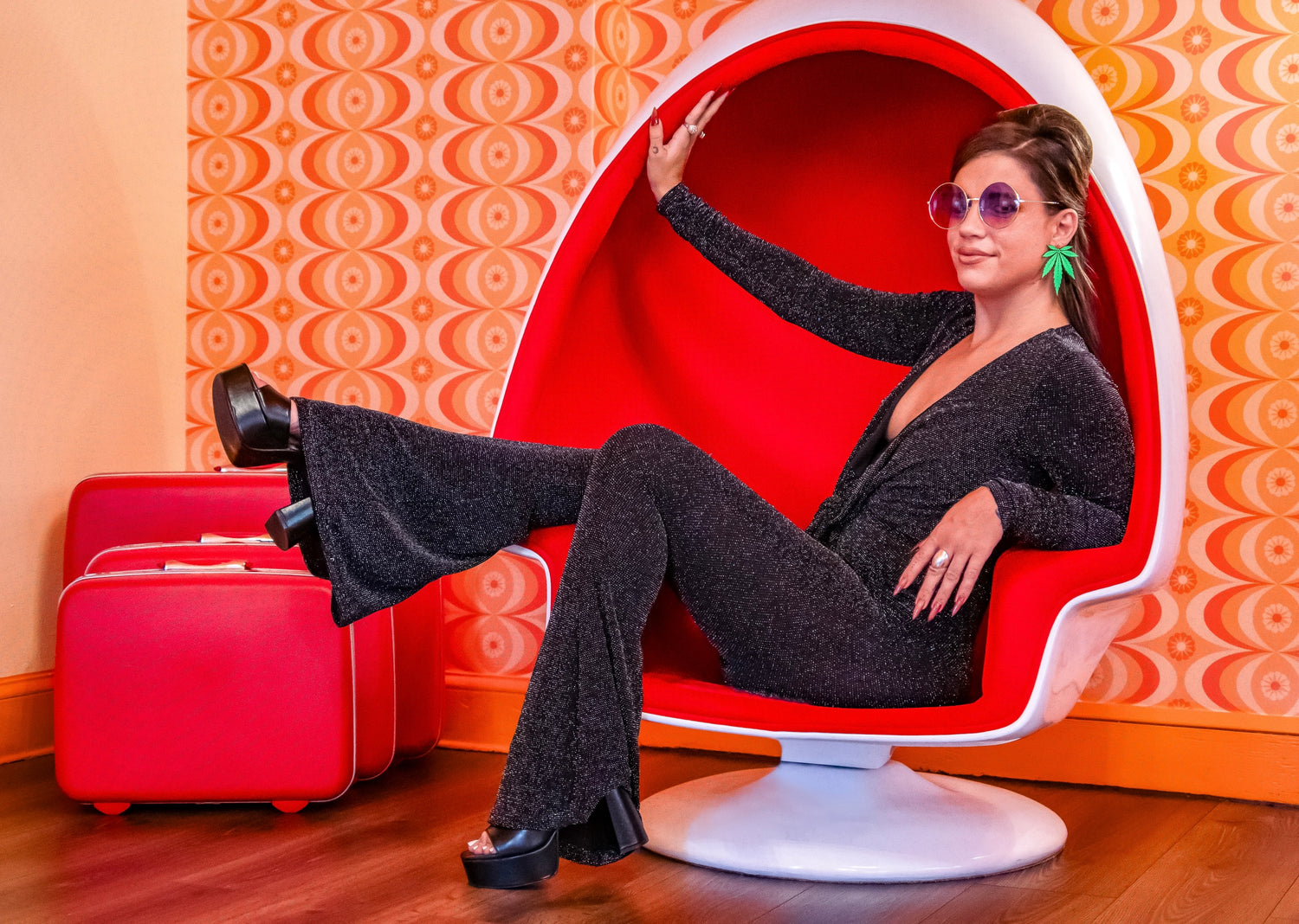 Lime Green Large Leaf Italian Leather Stud Earrings