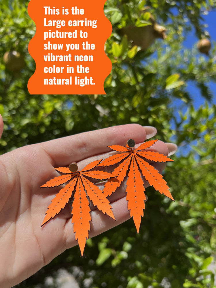 Neon Orange Mini Leaf Leather Stud Earrings